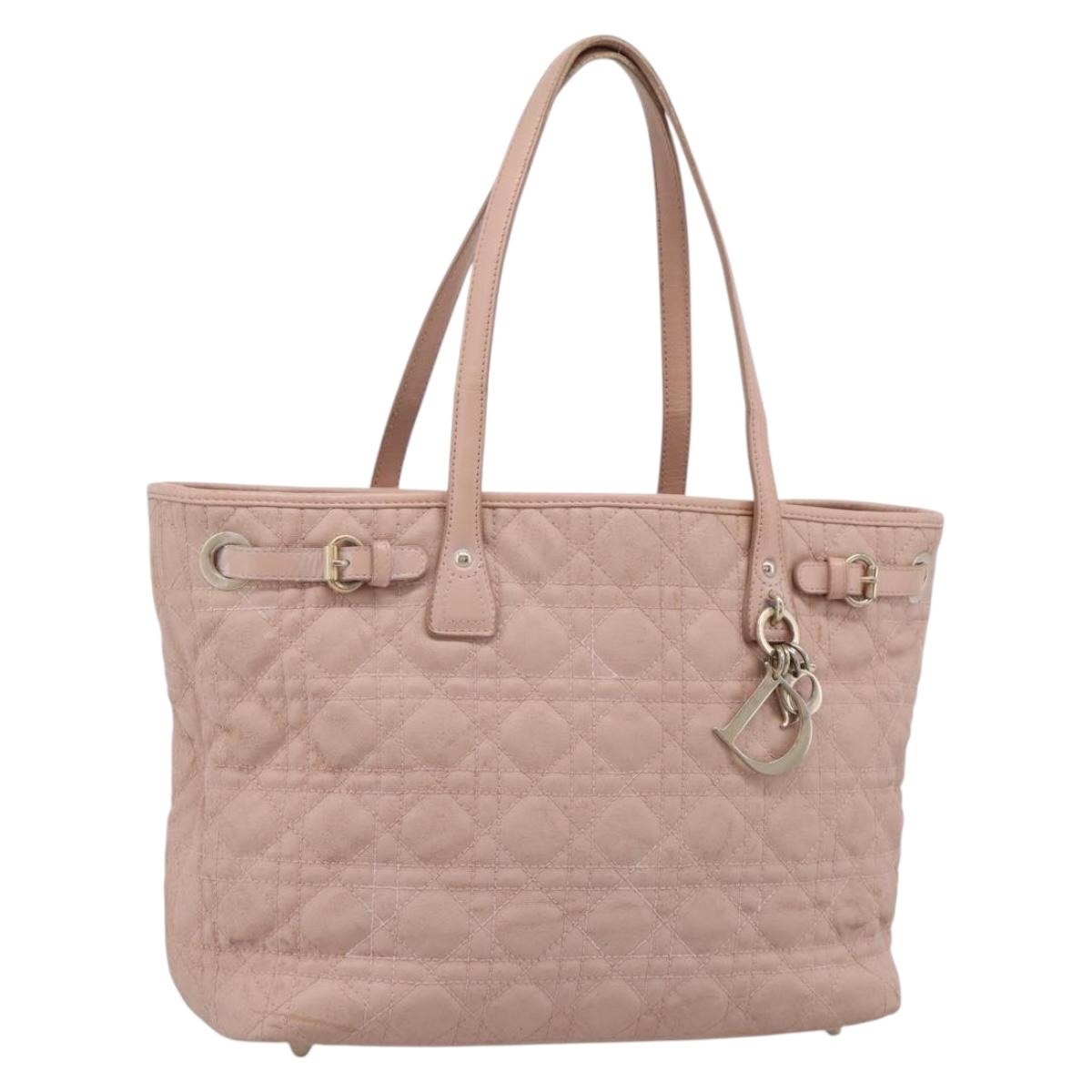 Christian Dior Canage Tote Bag Coated Canvas Pink Gold Auth bs37594