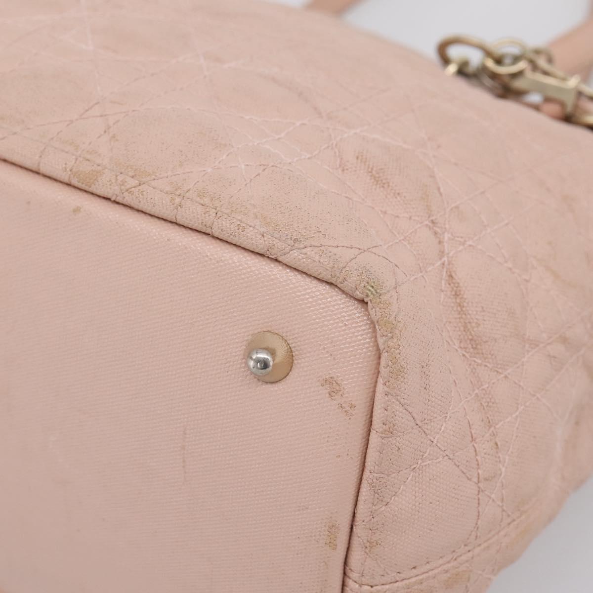 Christian Dior Canage Tote Bag Coated Canvas Pink Gold Auth bs37594