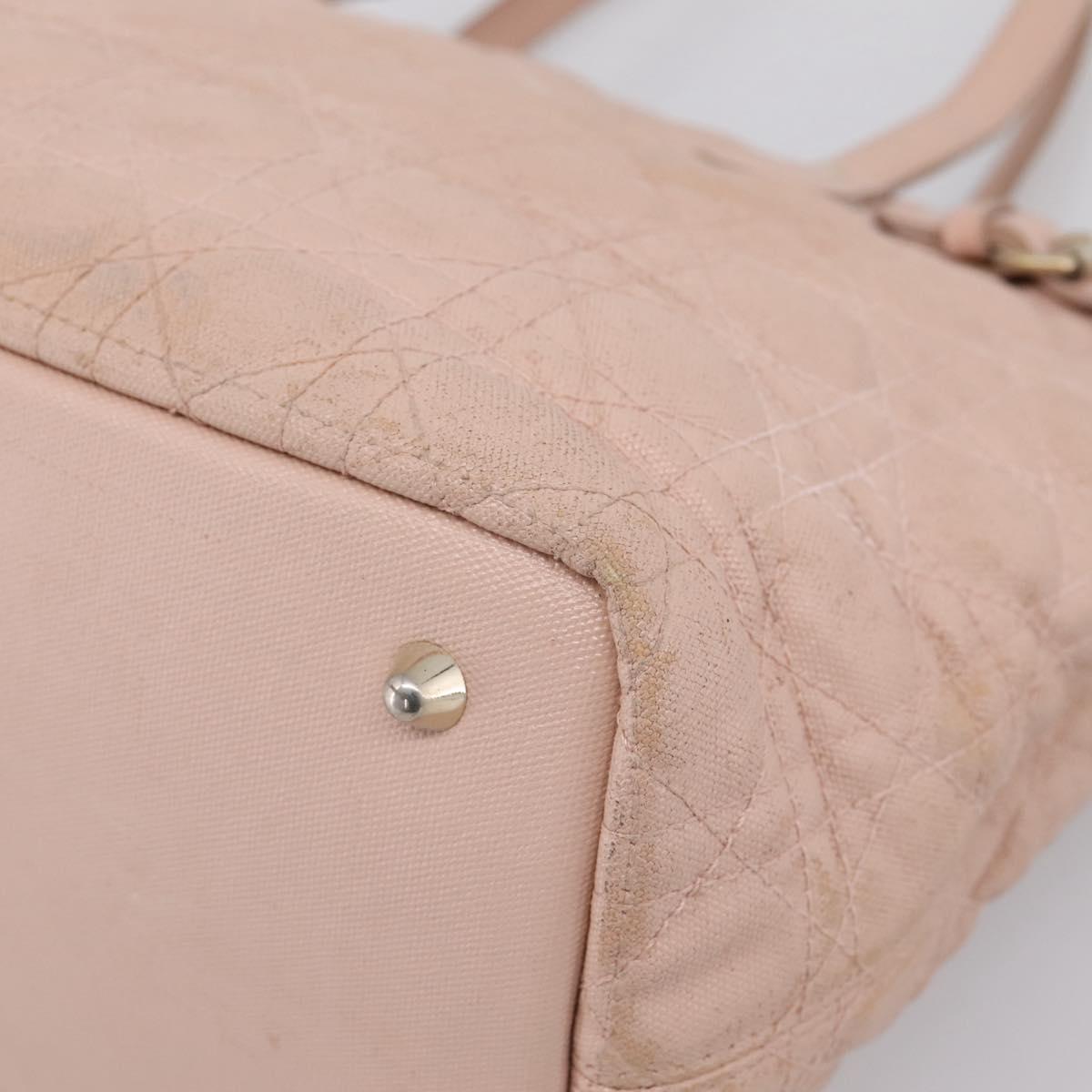 Christian Dior Canage Tote Bag Coated Canvas Pink Gold Auth bs37594