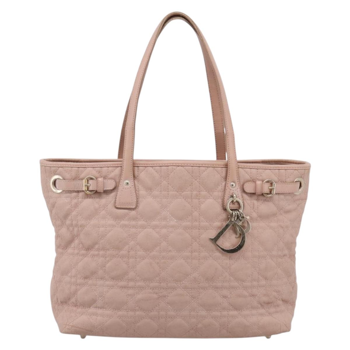 Christian Dior Canage Tote Bag Coated Canvas Pink Gold Auth bs37594