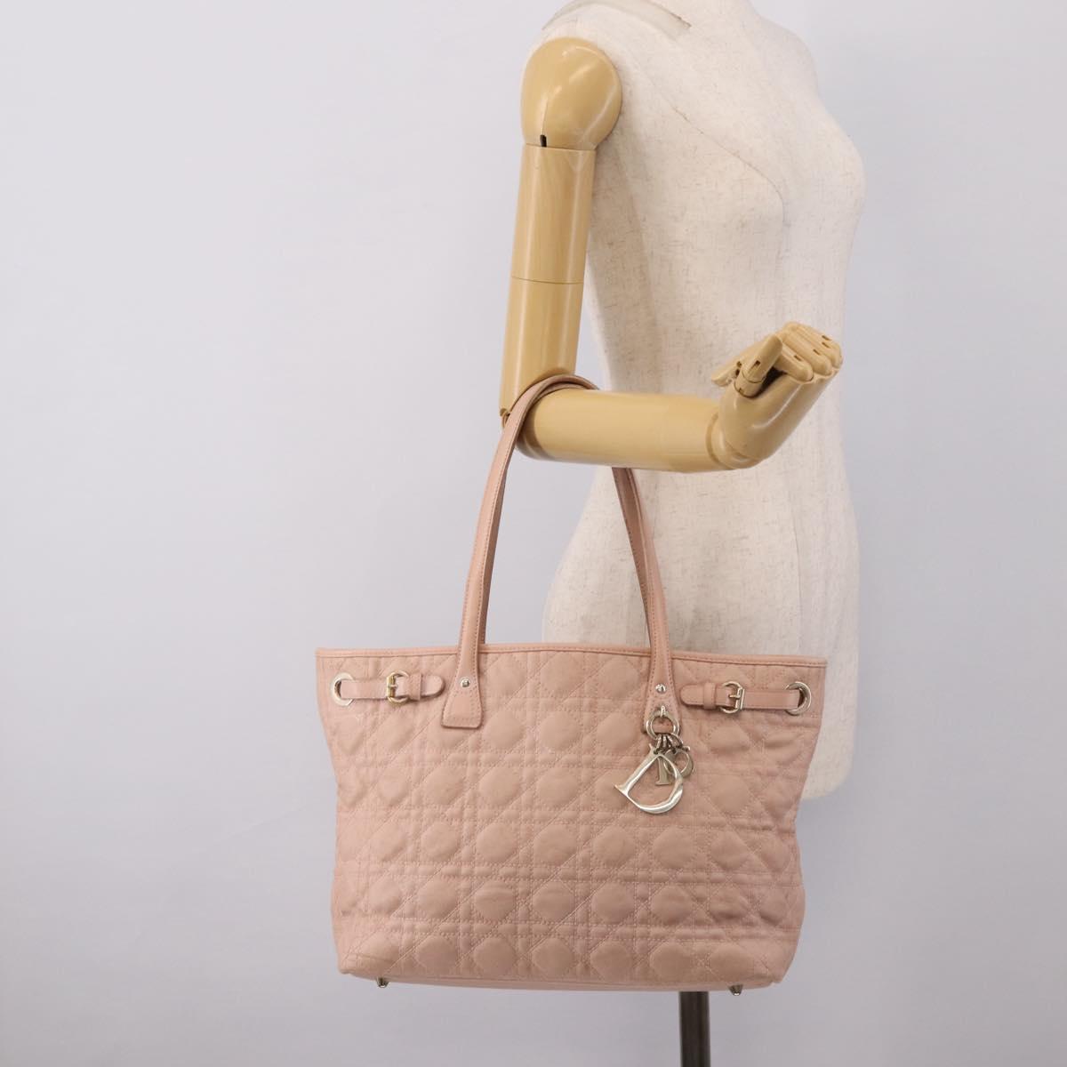 Christian Dior Canage Tote Bag Coated Canvas Pink Gold Auth bs37594