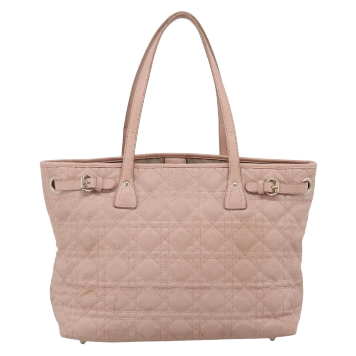 Christian Dior Canage Tote Bag Coated Canvas Pink Gold Auth bs37594