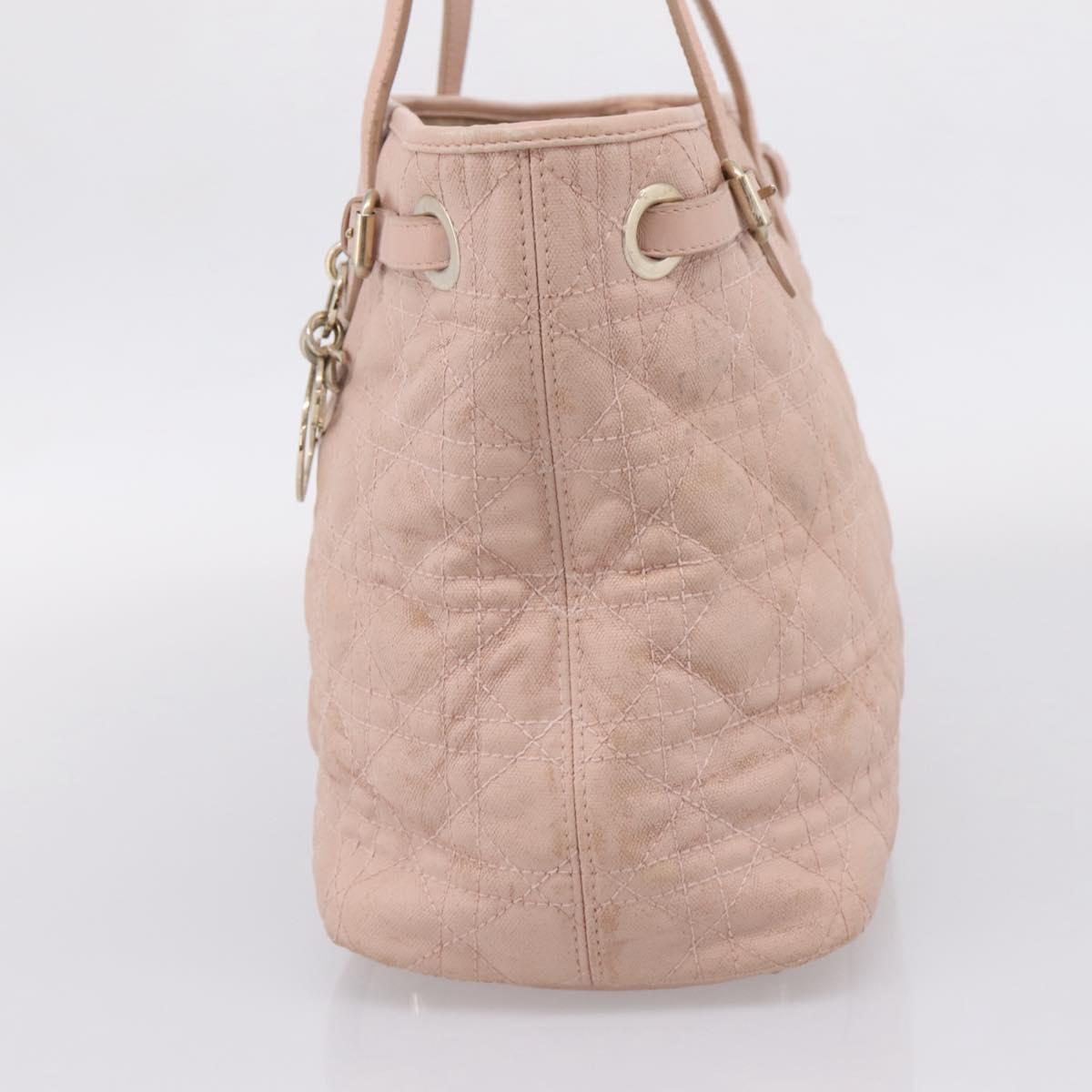 Christian Dior Canage Tote Bag Coated Canvas Pink Gold Auth bs37594