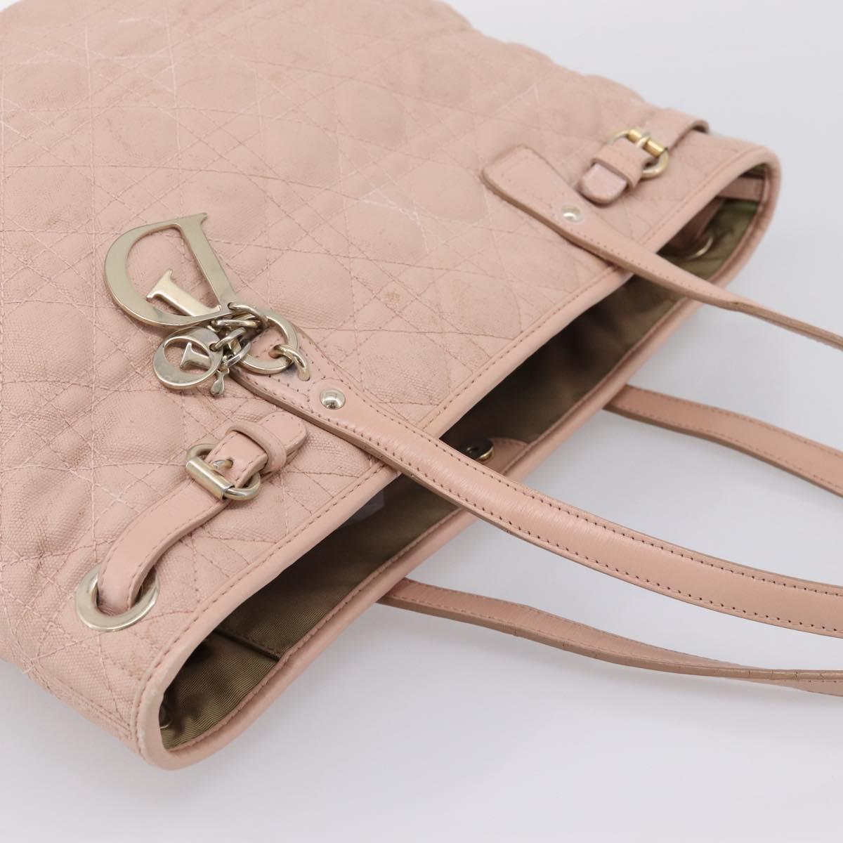 Christian Dior Canage Tote Bag Coated Canvas Pink Gold Auth bs37594