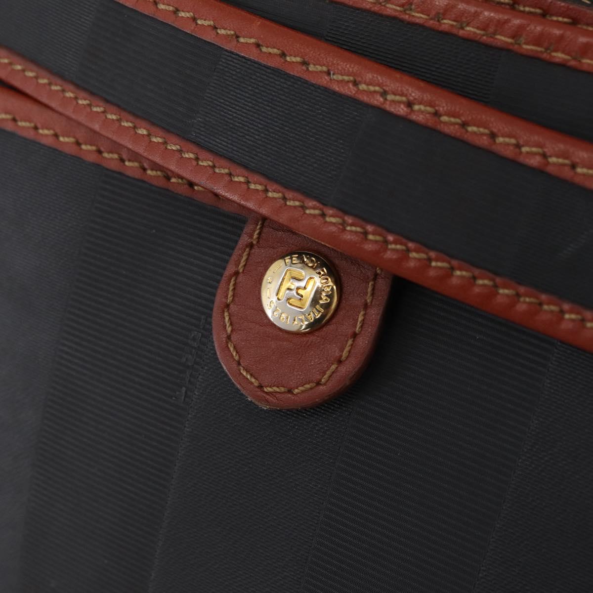 FENDI Pecan Canvas Shoulder Bag PVC Black Brown Auth bs37595