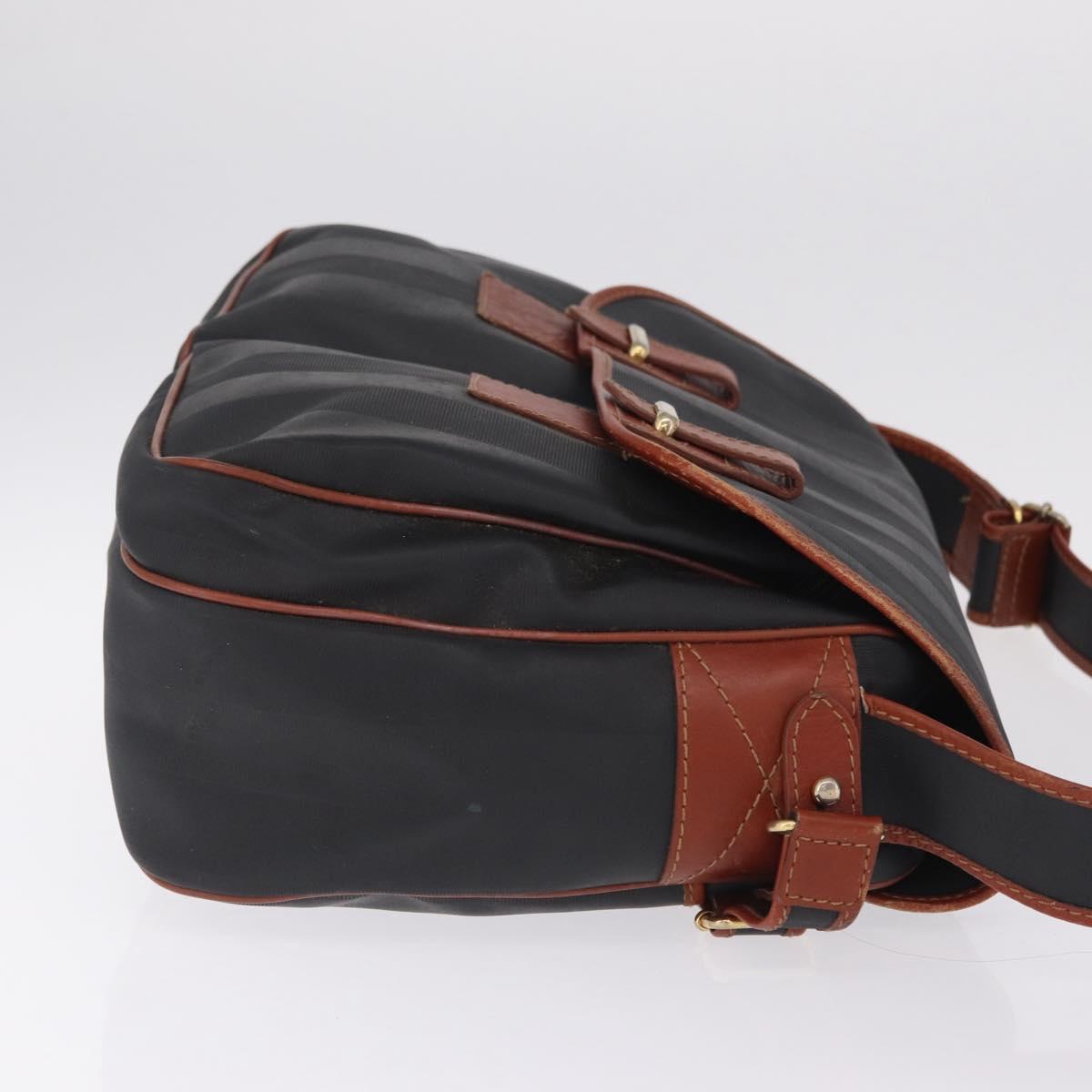 FENDI Pecan Canvas Shoulder Bag PVC Black Brown Auth bs37595