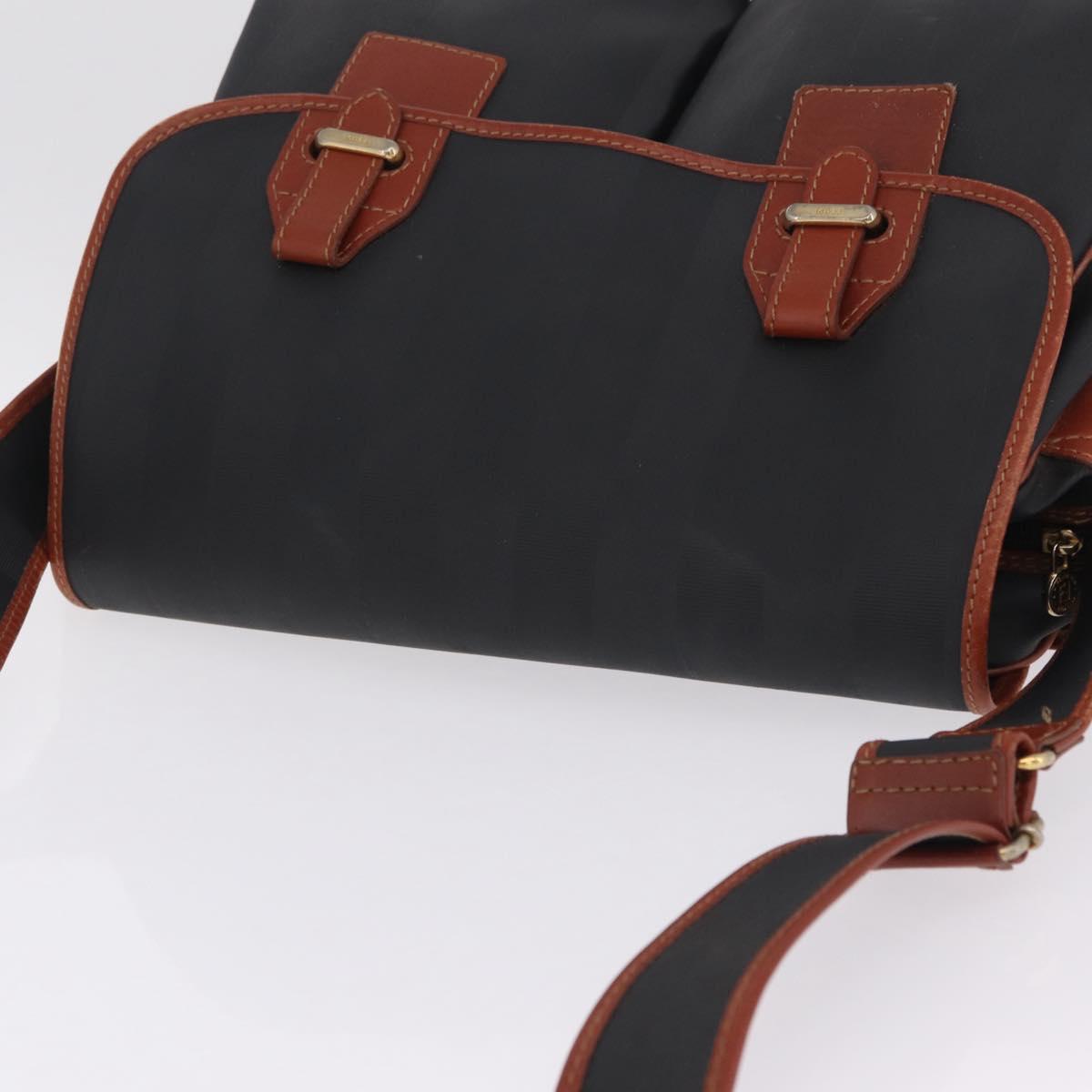 FENDI Pecan Canvas Shoulder Bag PVC Black Brown Auth bs37595