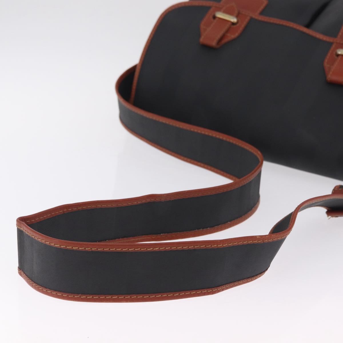 FENDI Pecan Canvas Shoulder Bag PVC Black Brown Auth bs37595