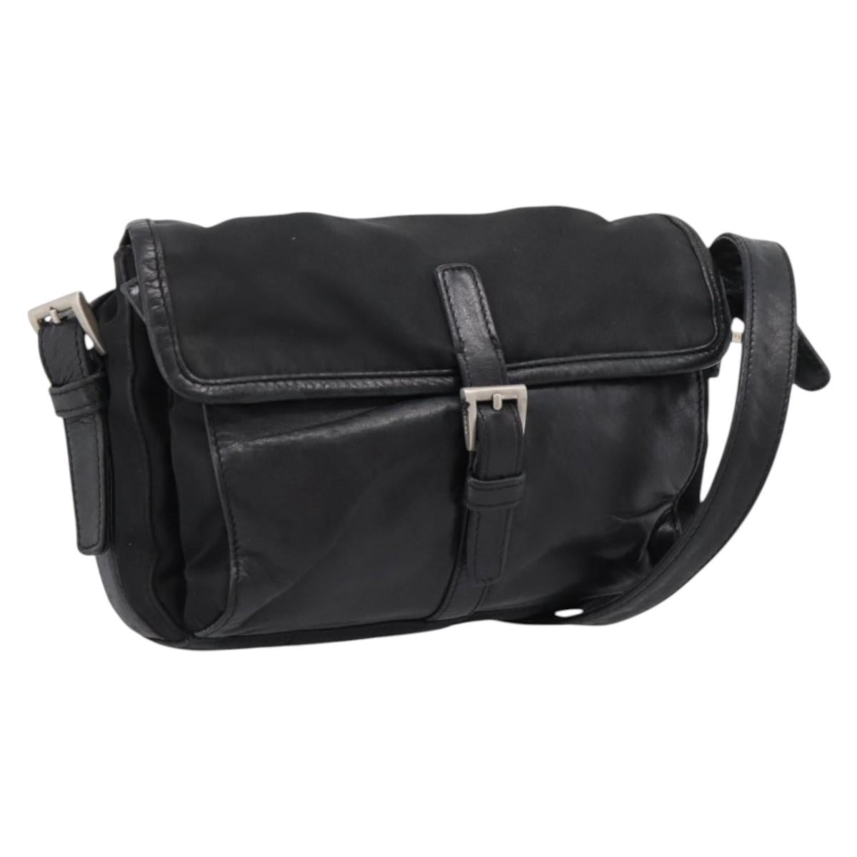 PRADA Shoulder Bag Nylon Black Silver Auth bs37597