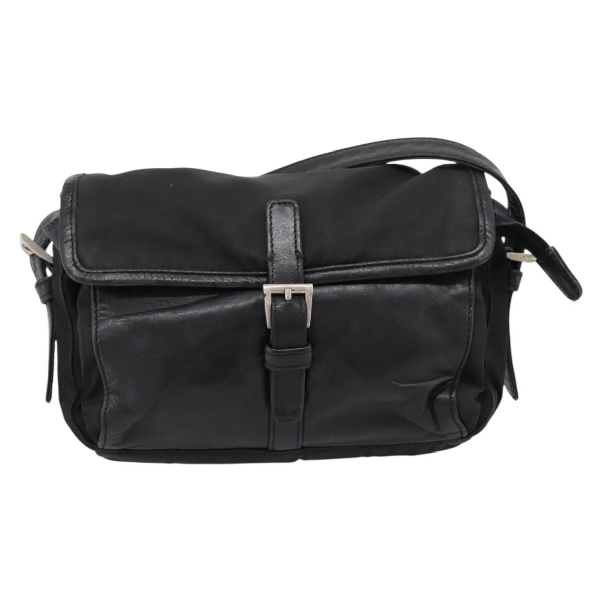 PRADA Shoulder Bag Nylon Black Silver Auth bs37597