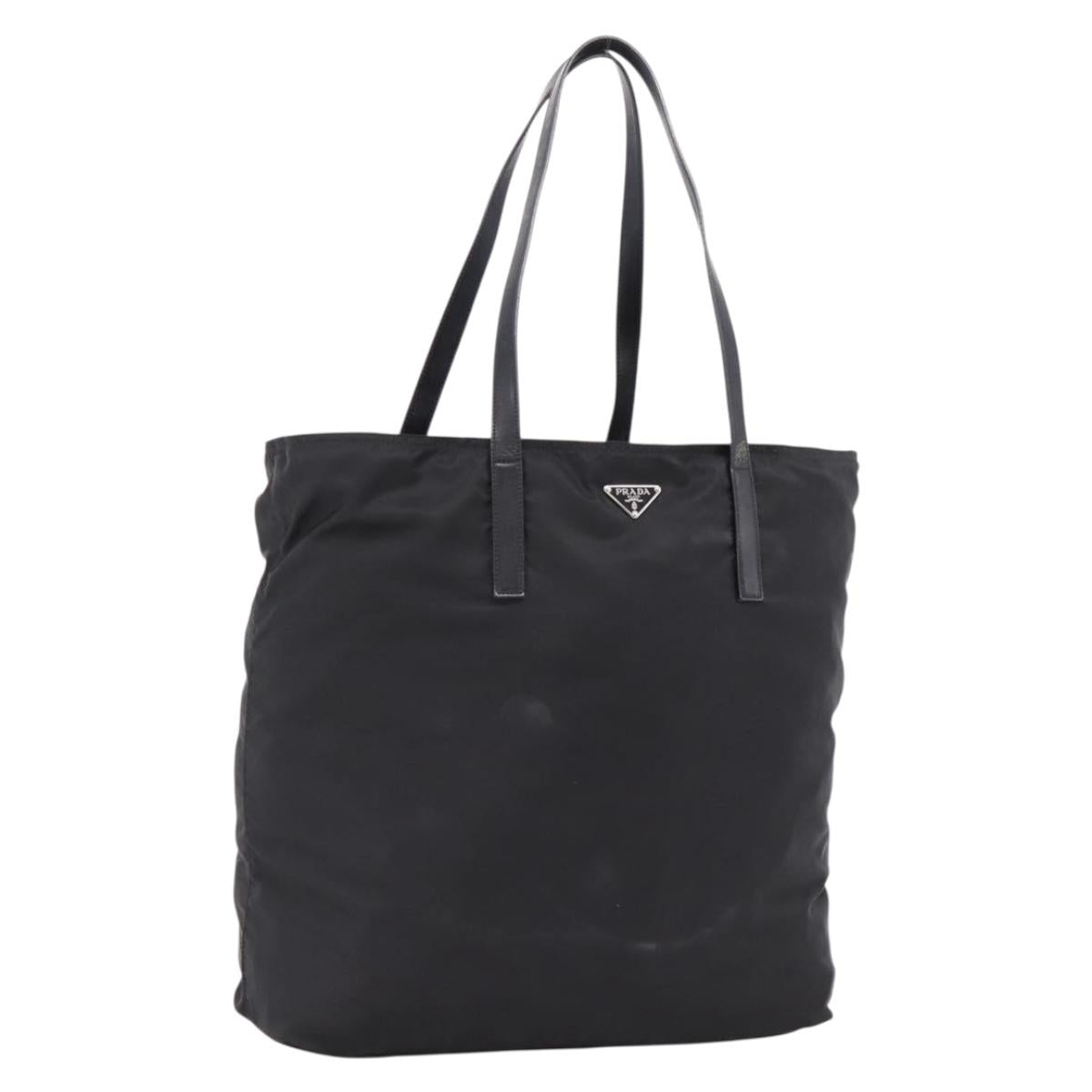 PRADA Tote Bag Nylon Black Silver Auth bs37600