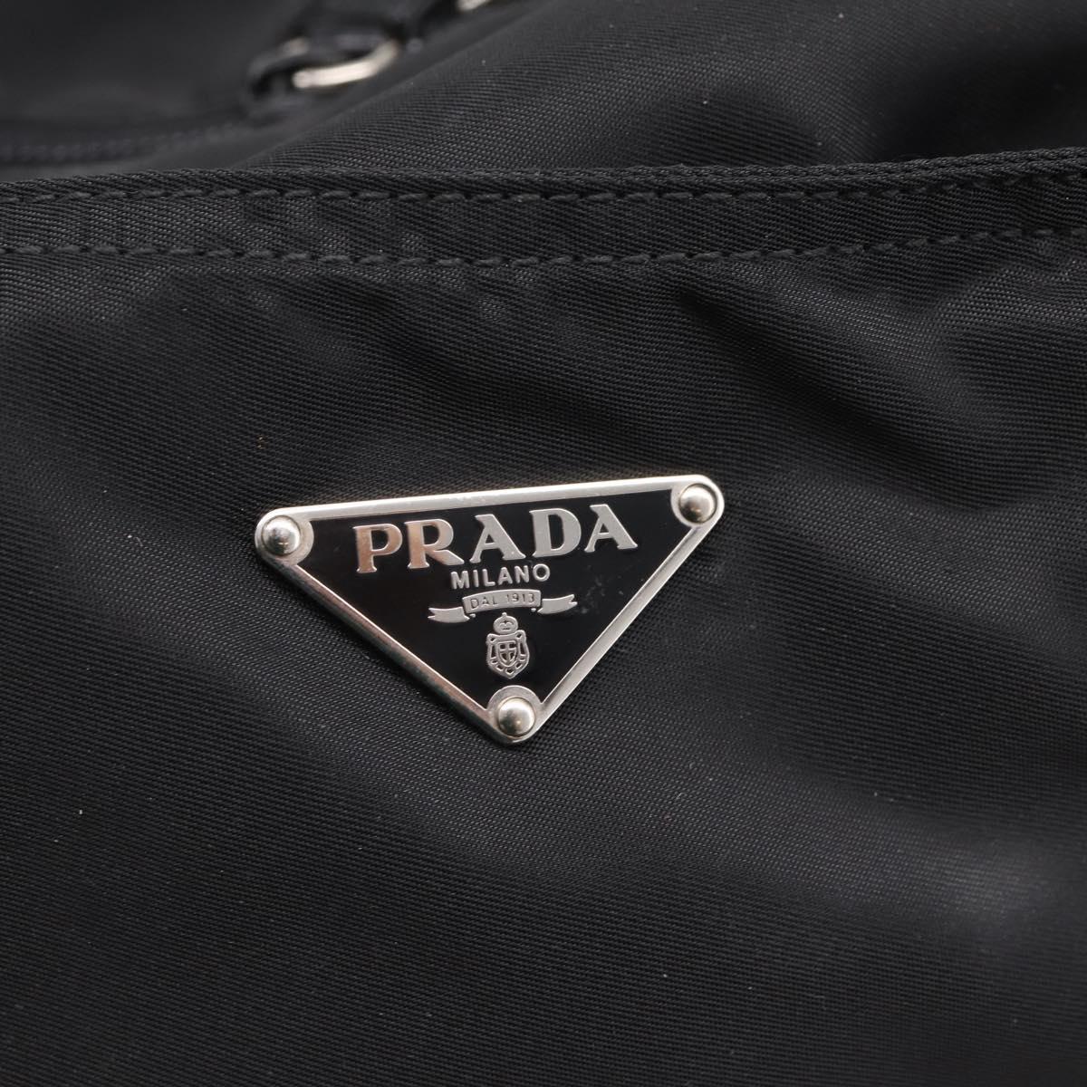 PRADA Tote Bag Nylon Black Silver Auth bs37600