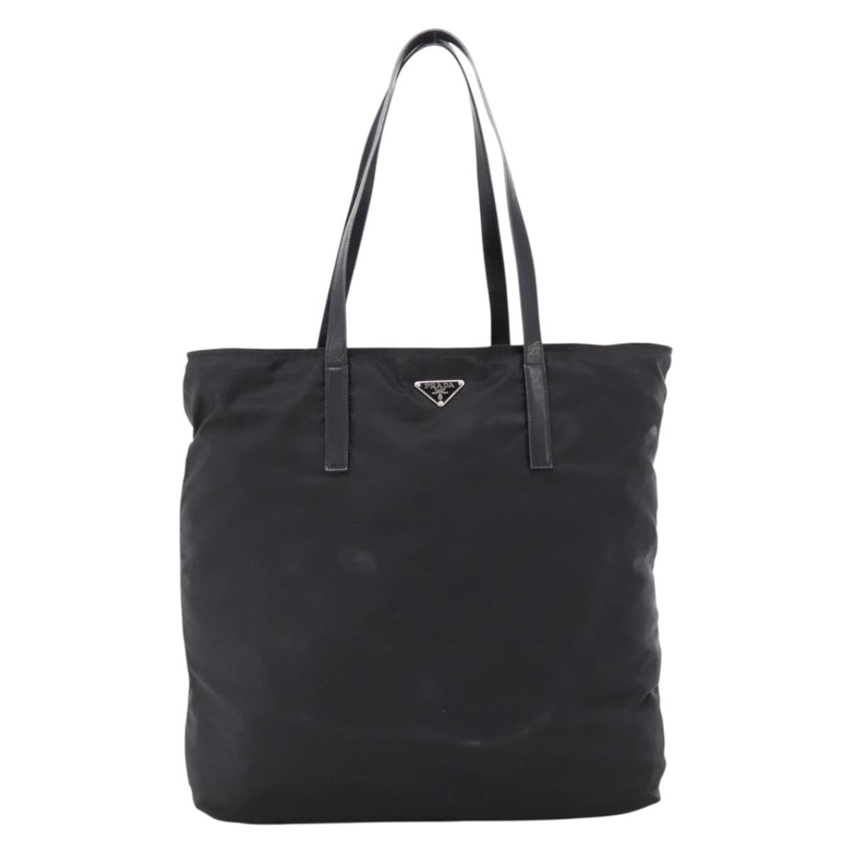 PRADA Tote Bag Nylon Black Silver Auth bs37600