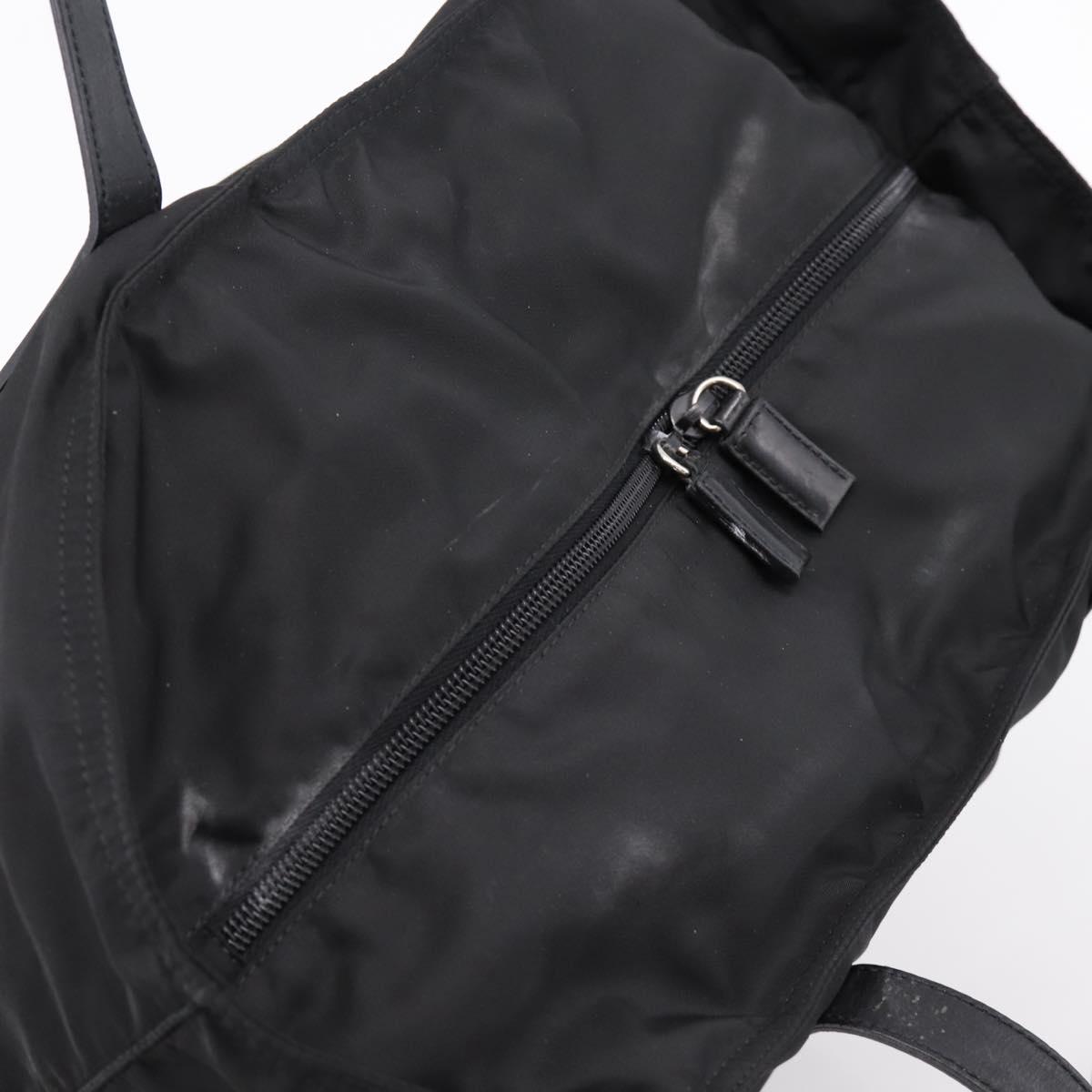 PRADA Tote Bag Nylon Black Silver Auth bs37600