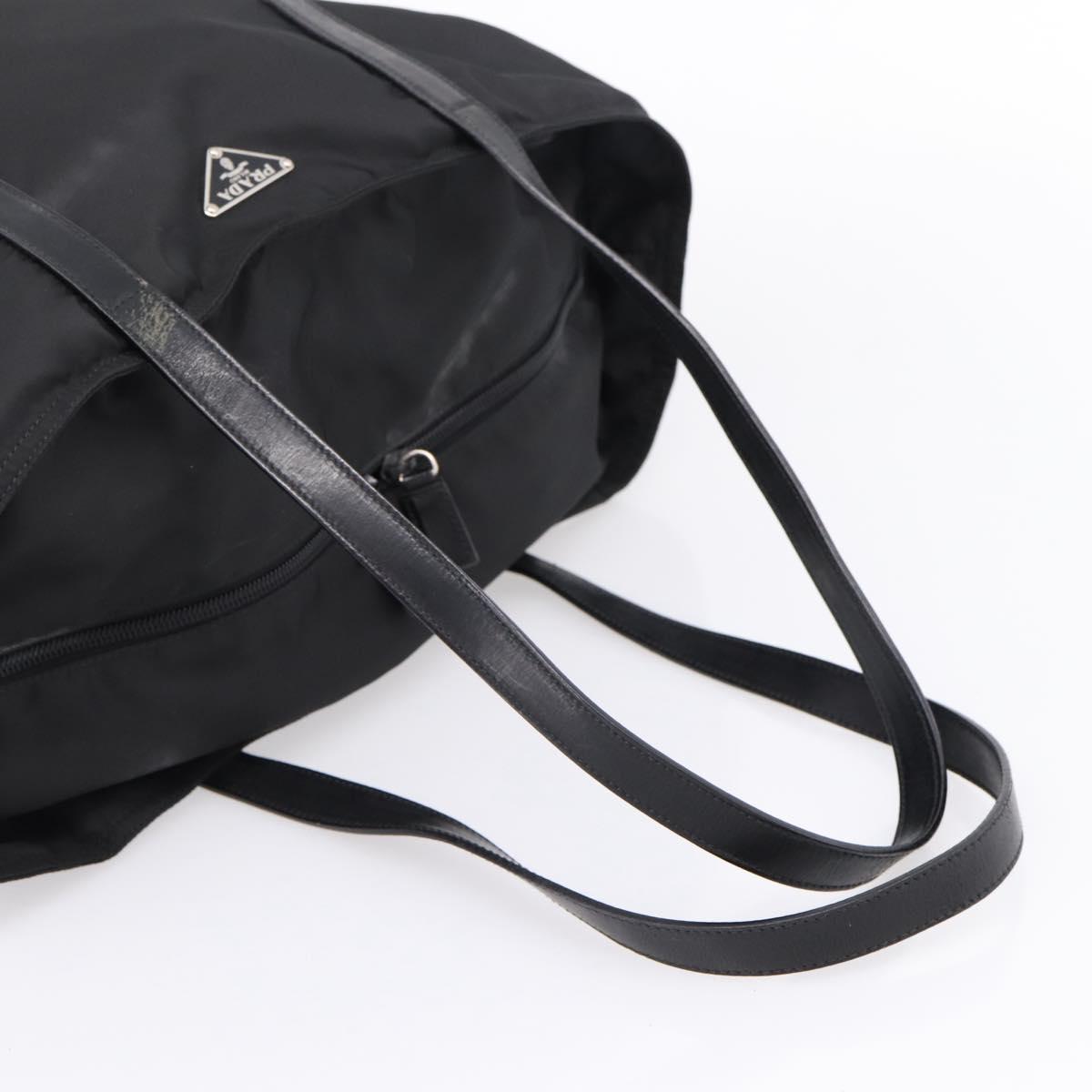 PRADA Tote Bag Nylon Black Silver Auth bs37600