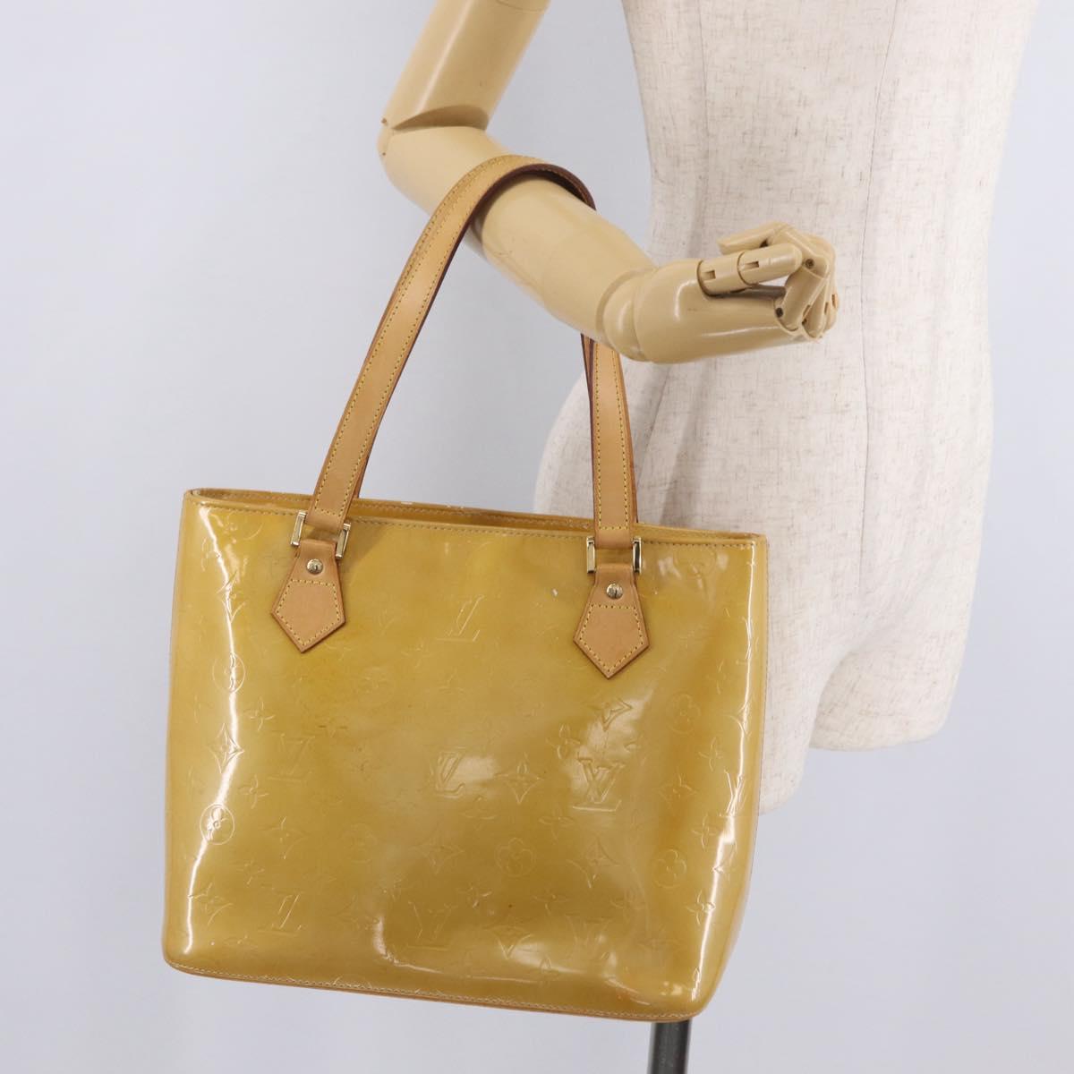 LOUIS VUITTON Monogram Vernis Houston Hand Bag Beige M91004 LV Auth bs37604