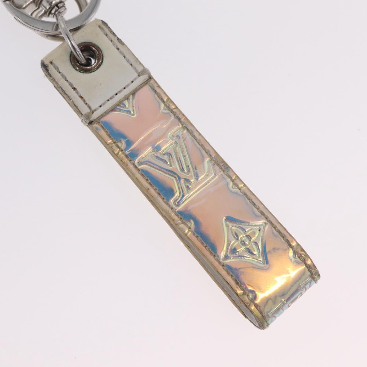 LOUIS VUITTON Bag Charm Belt metal 4 Set White Silver LV Auth bs37642