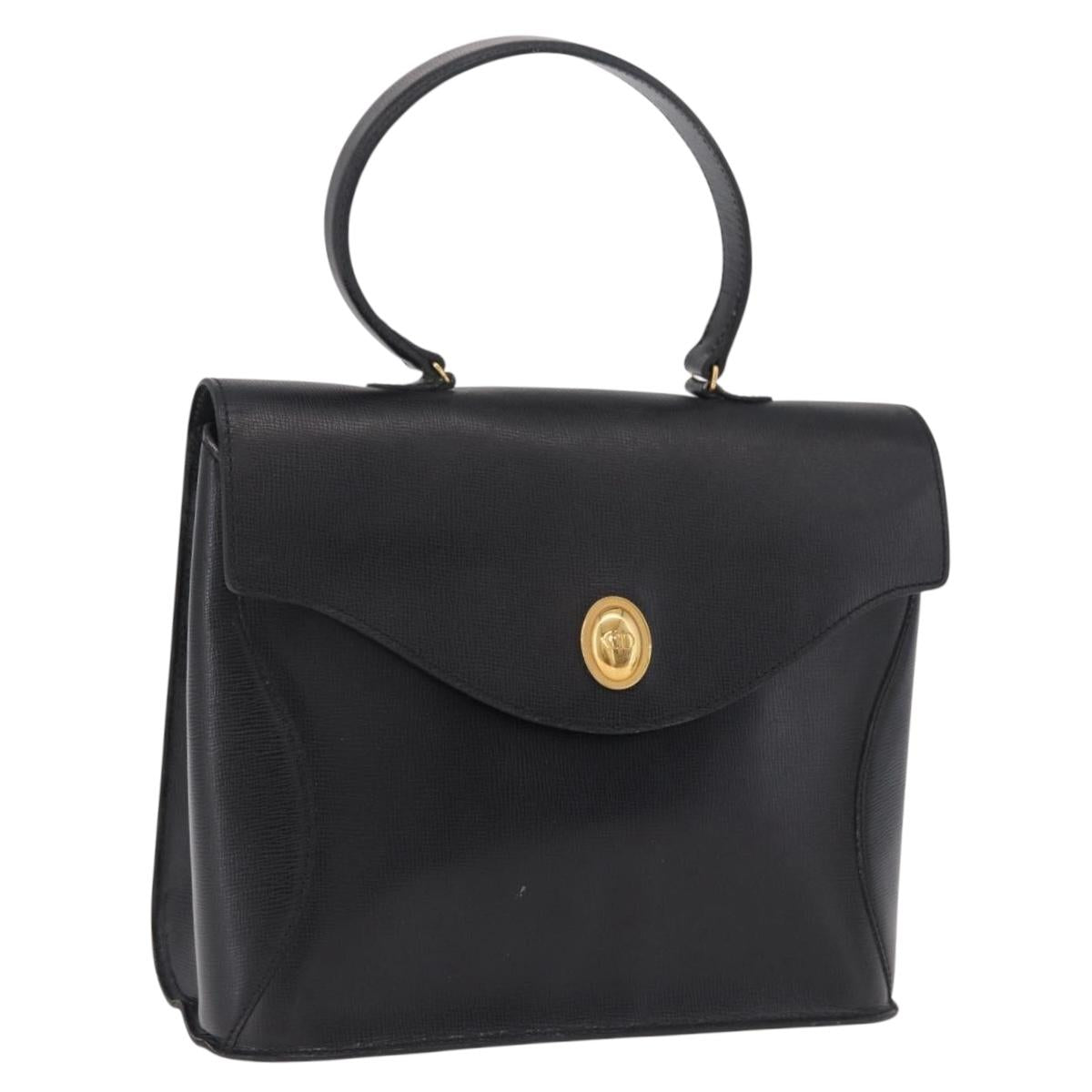 Christian Dior Hand Bag Leather Black Gold Auth bs37643