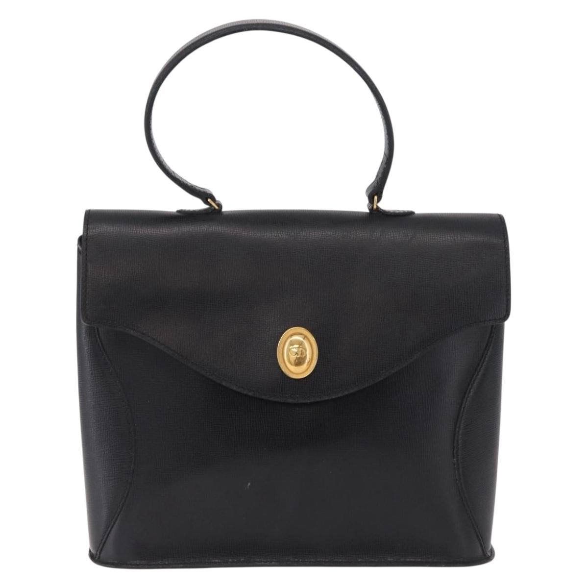 Christian Dior Hand Bag Leather Black Gold Auth bs37643