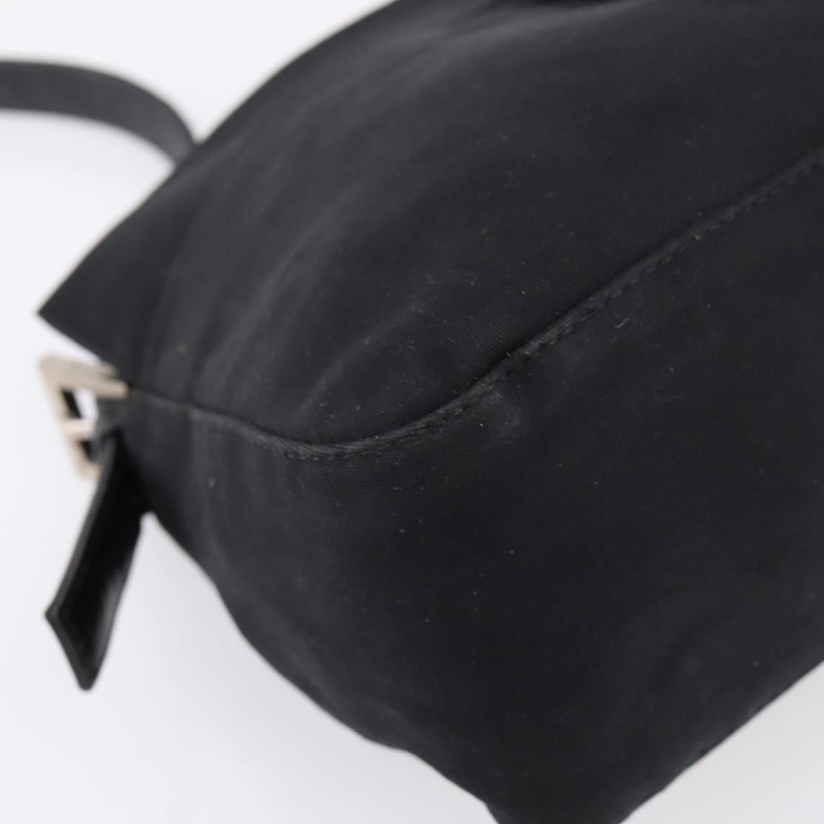 FENDI Mamma Baguette Shoulder Bag Cotton Jersey Black Silver Auth bs37644