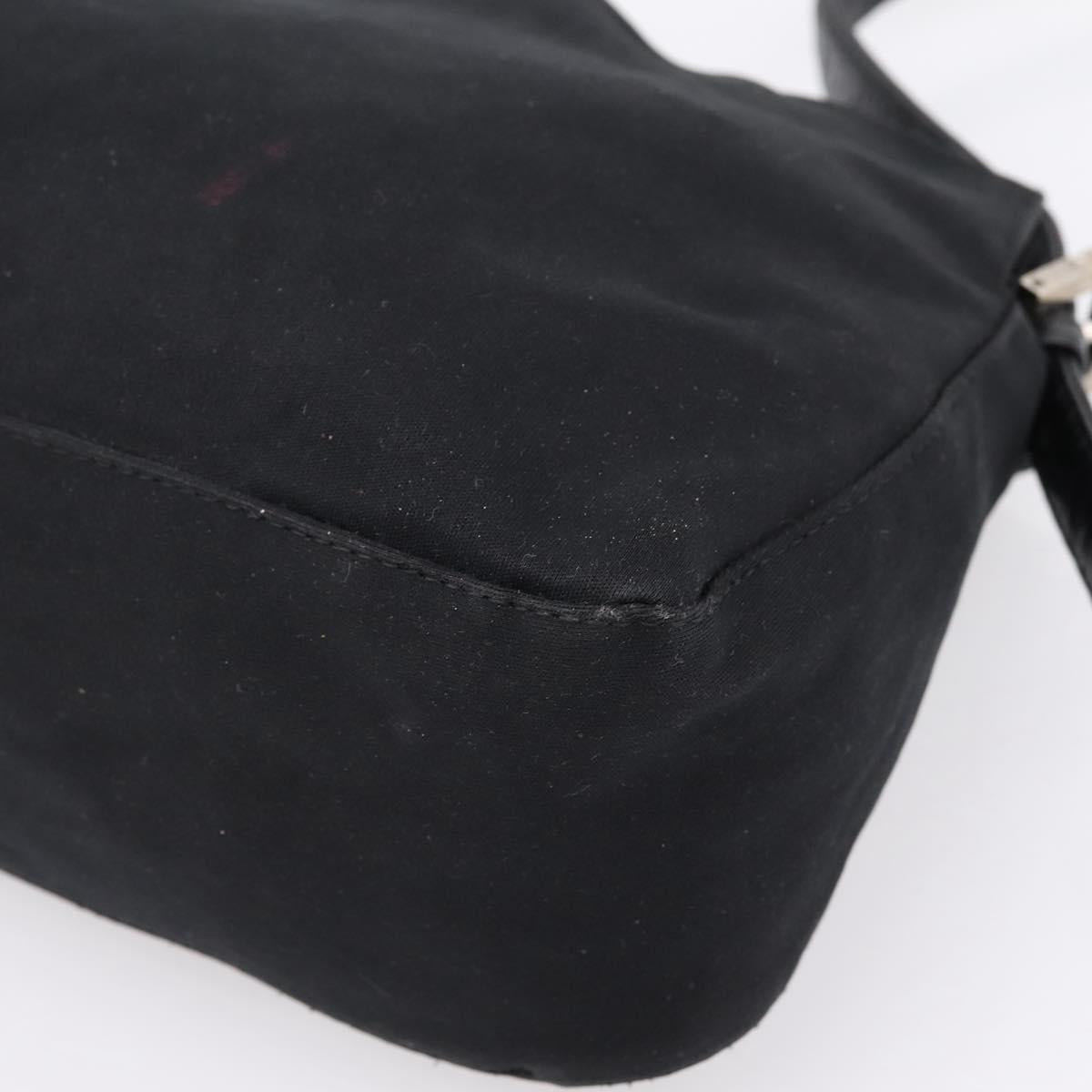 FENDI Mamma Baguette Shoulder Bag Cotton Jersey Black Silver Auth bs37644