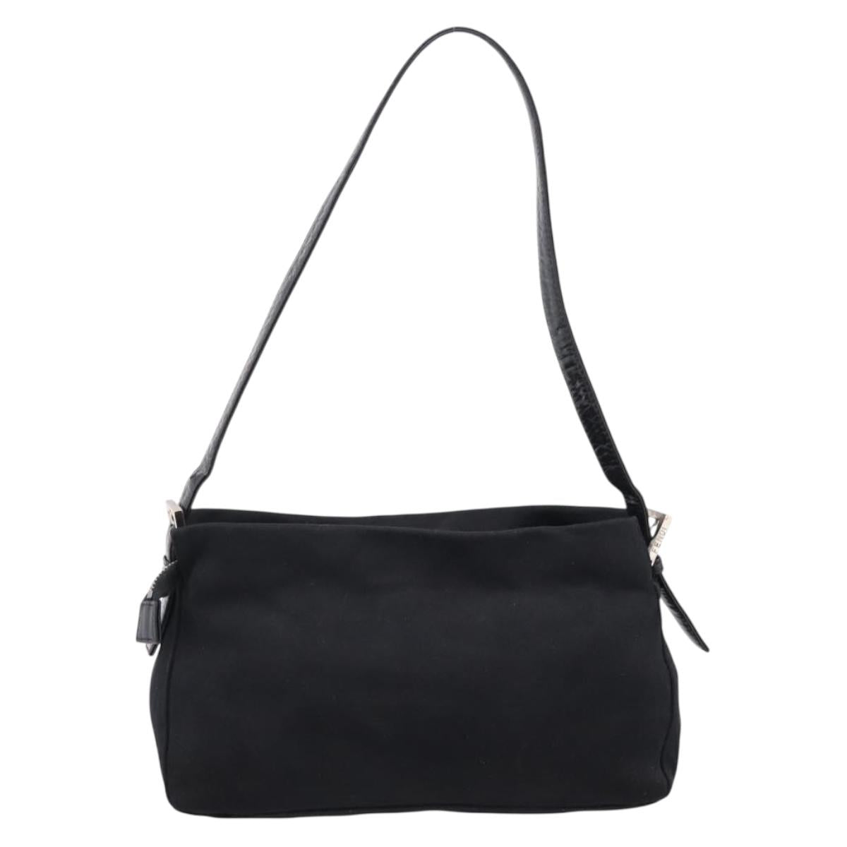 FENDI Mamma Baguette Shoulder Bag Cotton Jersey Black Silver Auth bs37644