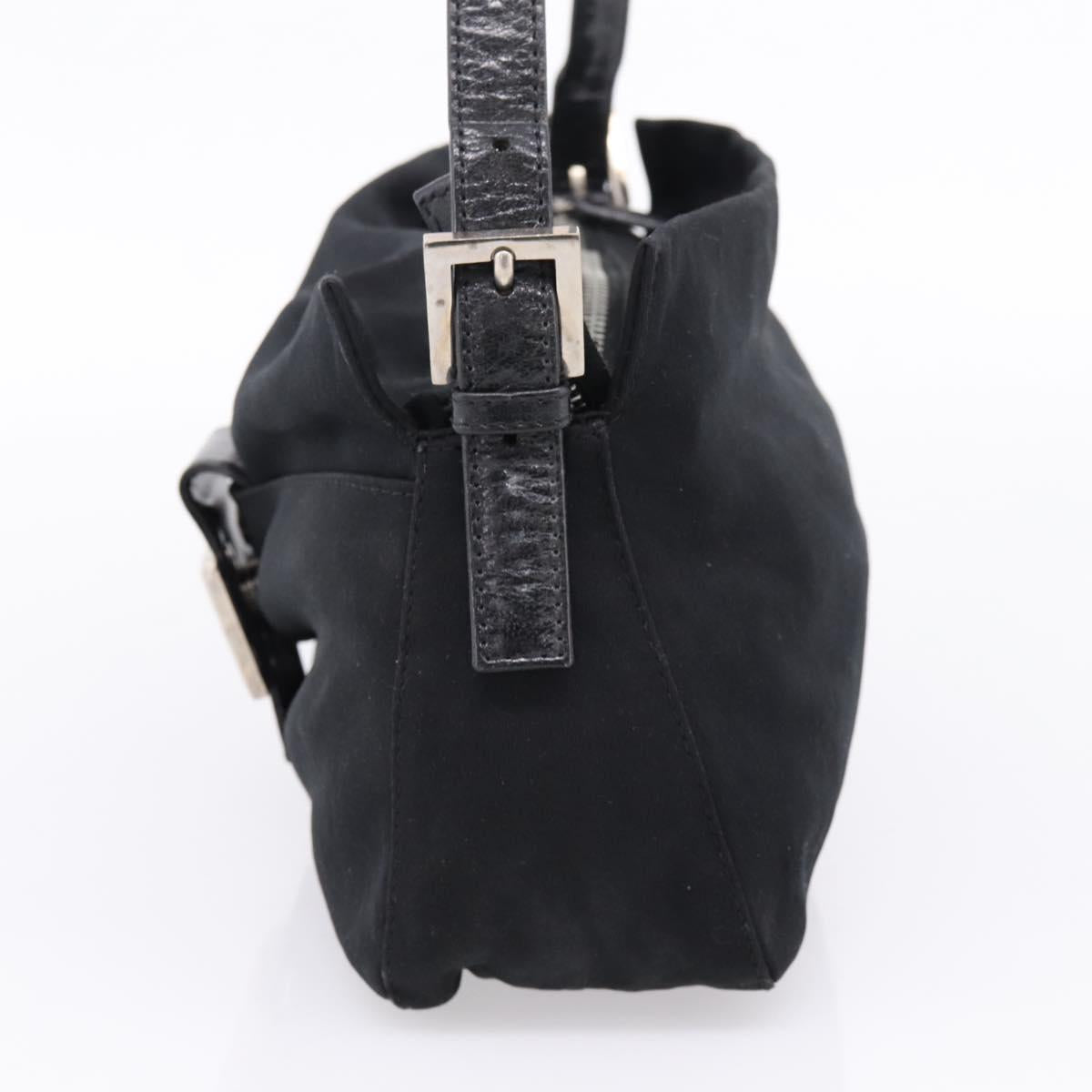 FENDI Mamma Baguette Shoulder Bag Cotton Jersey Black Silver Auth bs37644