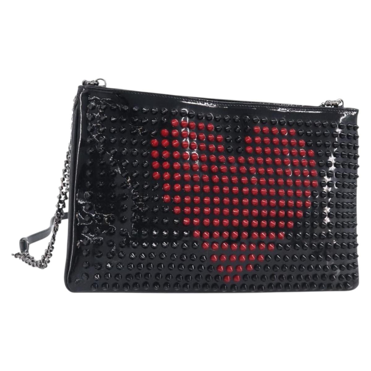 Christian Louboutin Shoulder Bag Patent leather Black Silver Auth bs37646