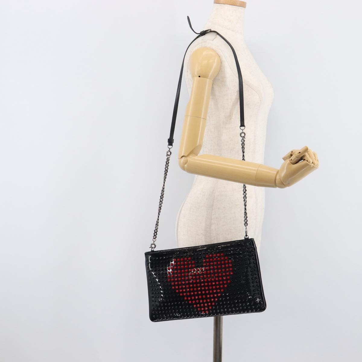 Christian Louboutin Shoulder Bag Patent leather Black Silver Auth bs37646