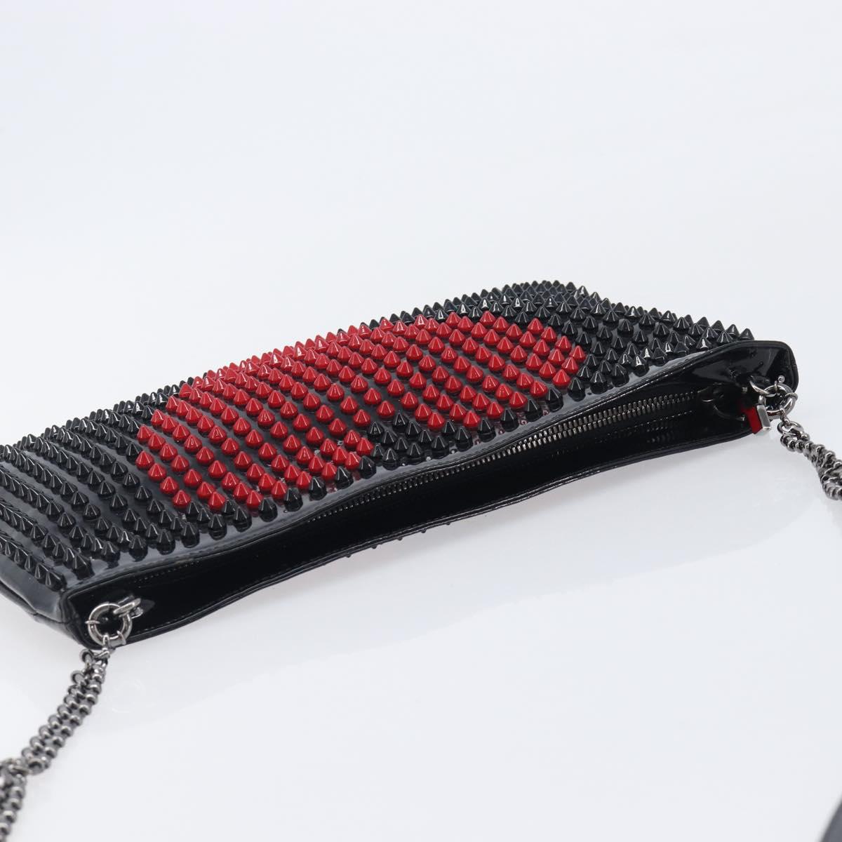 Christian Louboutin Shoulder Bag Patent leather Black Silver Auth bs37646