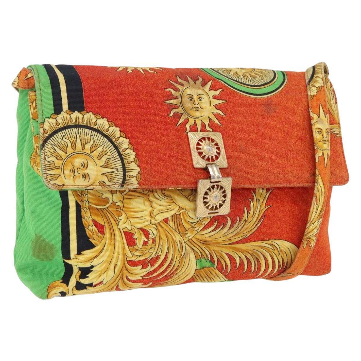 Gianni Versace Shoulder Bag Canvas Orange Gold Auth bs37650