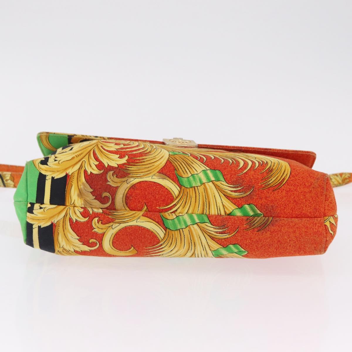 Gianni Versace Shoulder Bag Canvas Orange Gold Auth bs37650