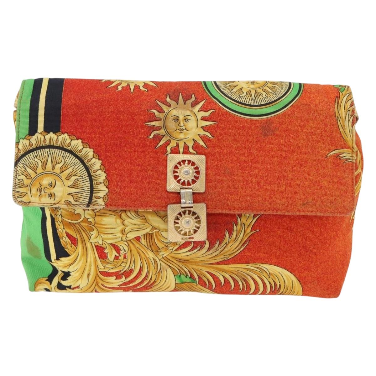 Gianni Versace Shoulder Bag Canvas Orange Gold Auth bs37650