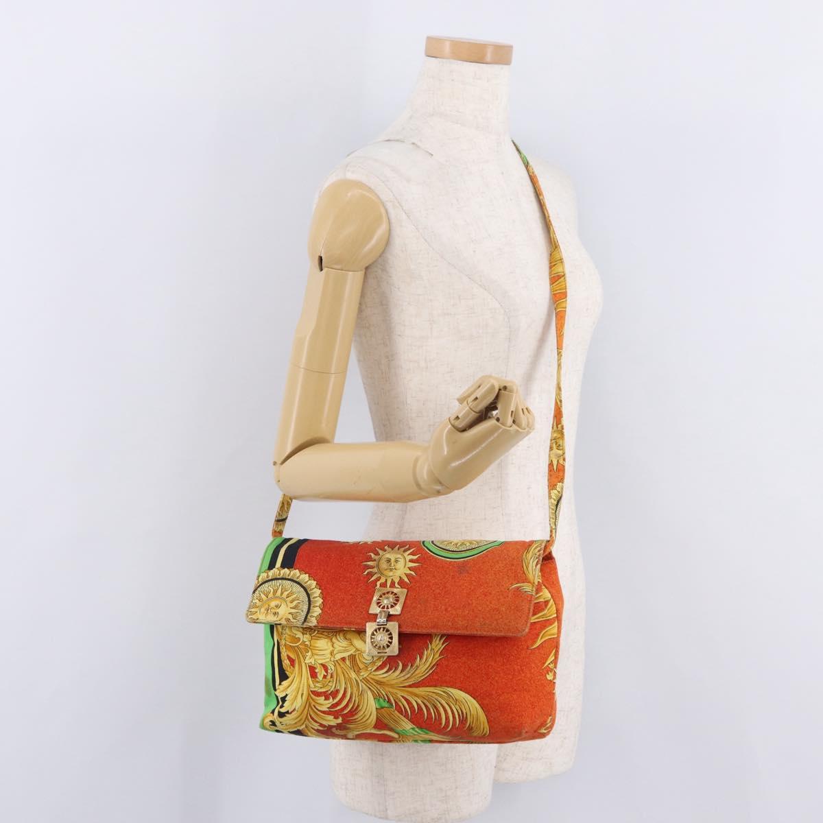 Gianni Versace Shoulder Bag Canvas Orange Gold Auth bs37650