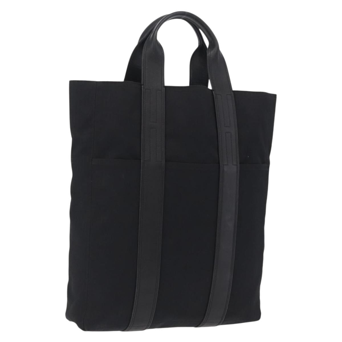 HERMES Acapulco Cabas MM Hand Bag Canvas Leather Black Silver Auth bs37652