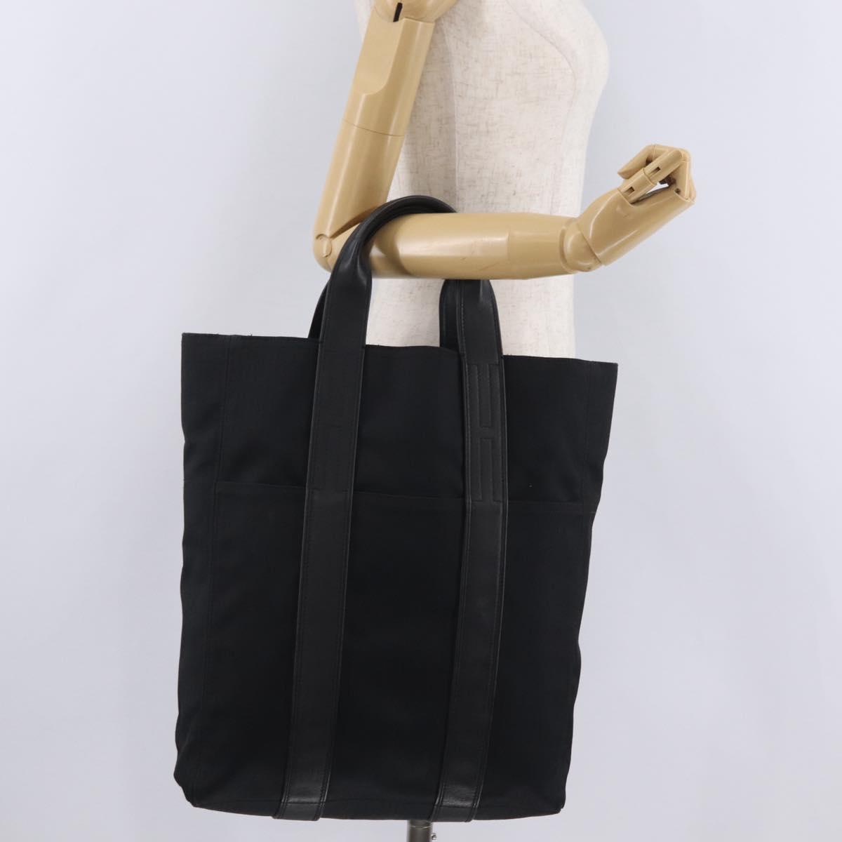 HERMES Acapulco Cabas MM Hand Bag Canvas Leather Black Silver Auth bs37652