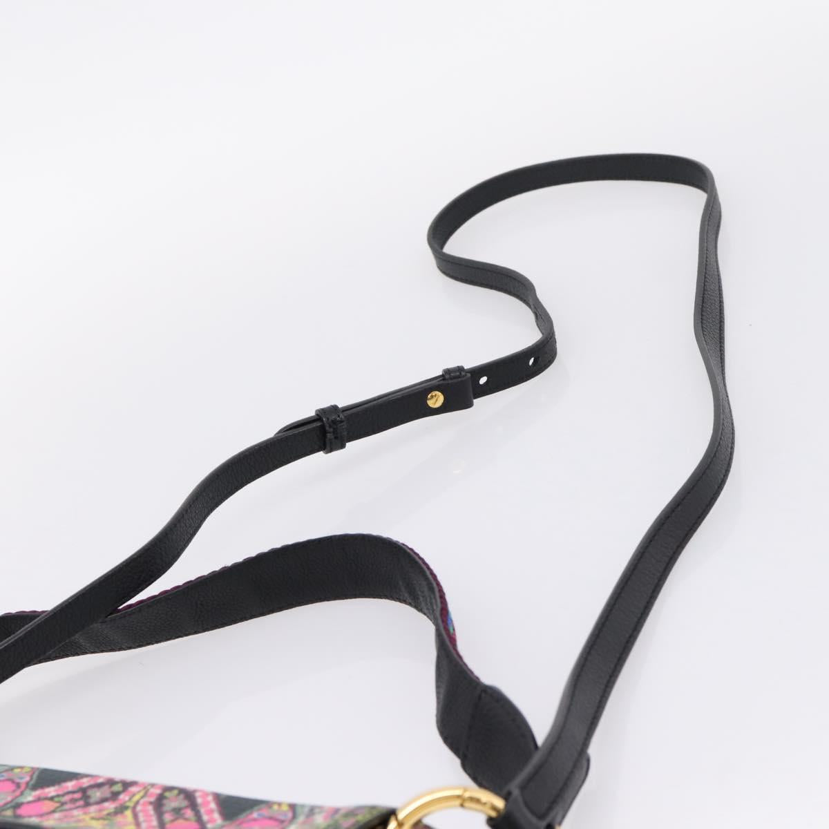 ETRO Shoulder Bag Leather 2way Black Gold Auth bs37654A