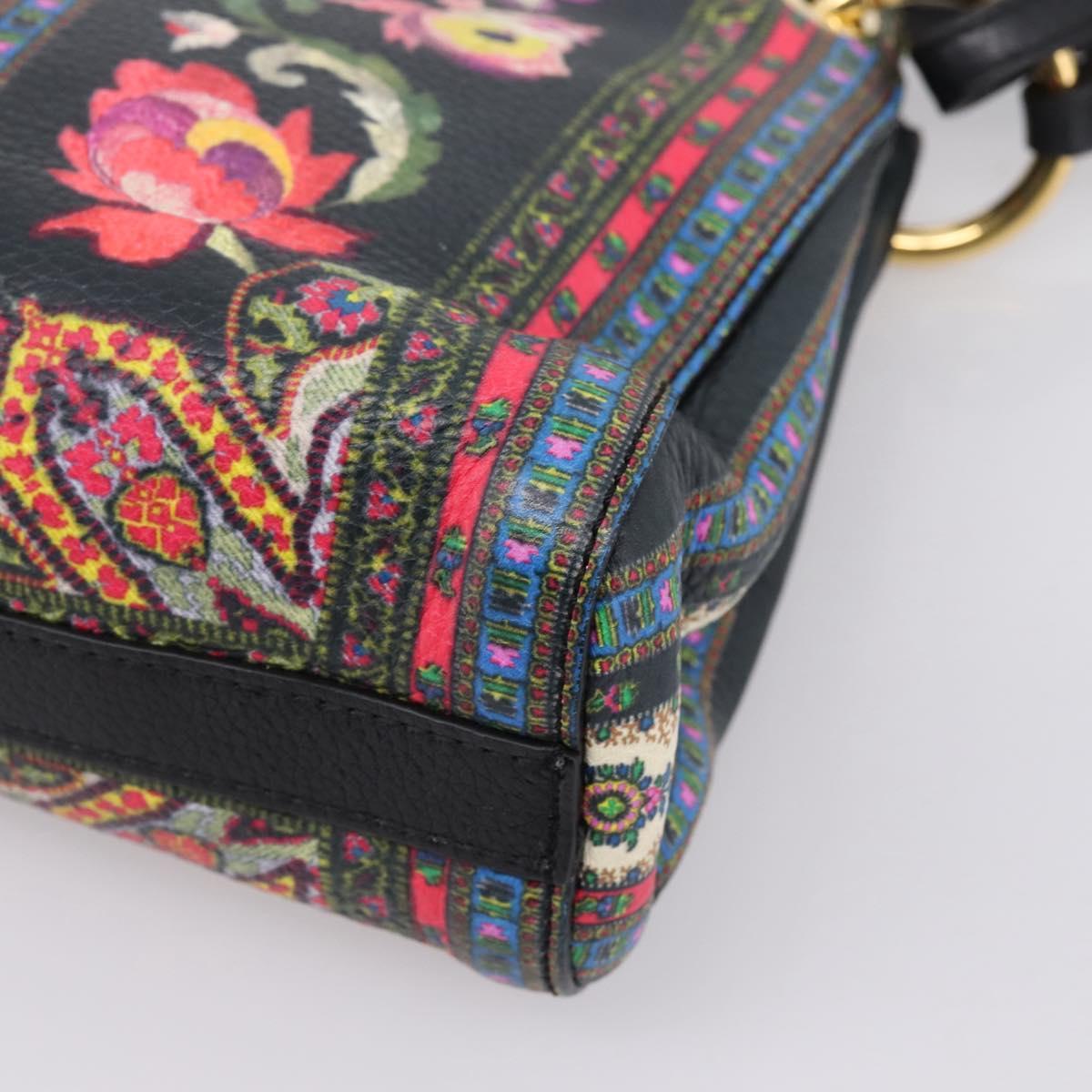 ETRO Shoulder Bag Leather 2way Black Gold Auth bs37654A