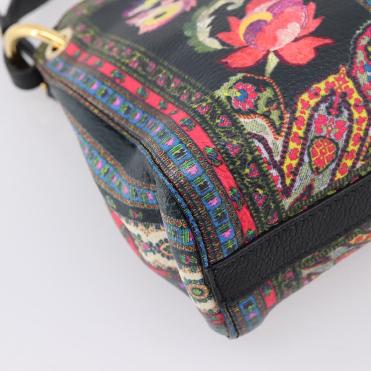 ETRO Shoulder Bag Leather 2way Black Gold Auth bs37654A