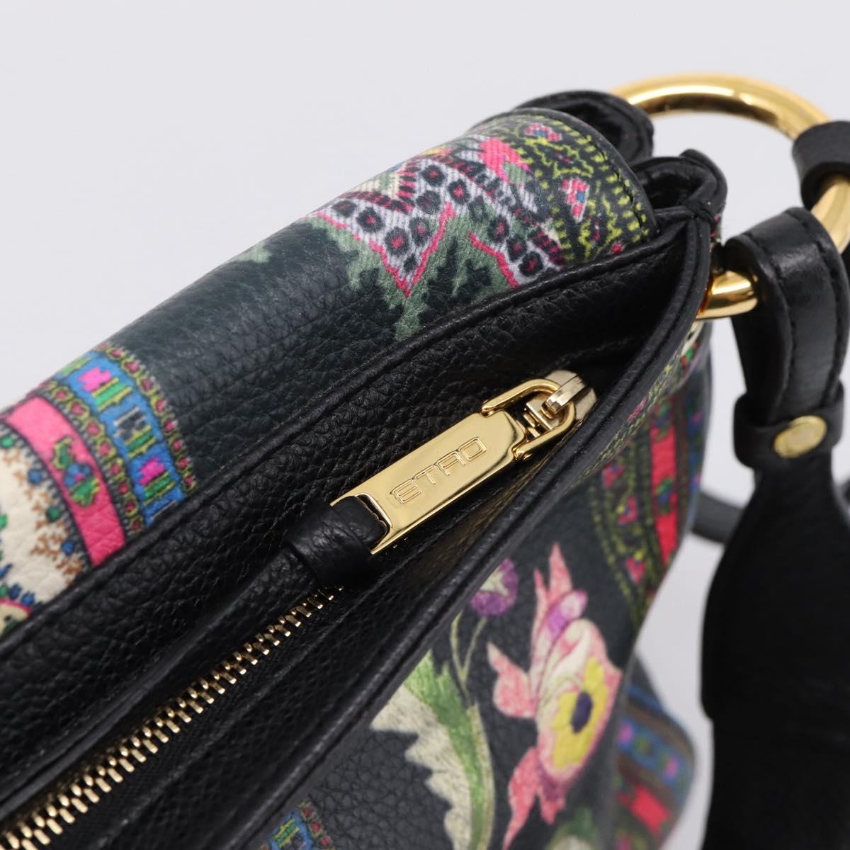 ETRO Shoulder Bag Leather 2way Black Gold Auth bs37654A