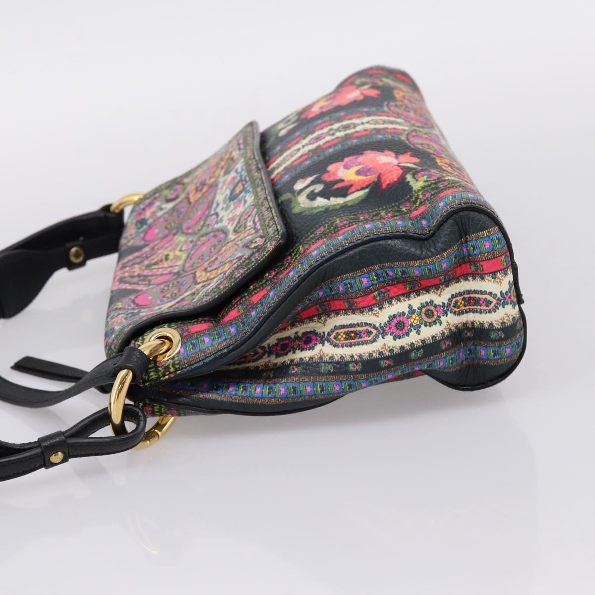 ETRO Shoulder Bag Leather 2way Black Gold Auth bs37654A
