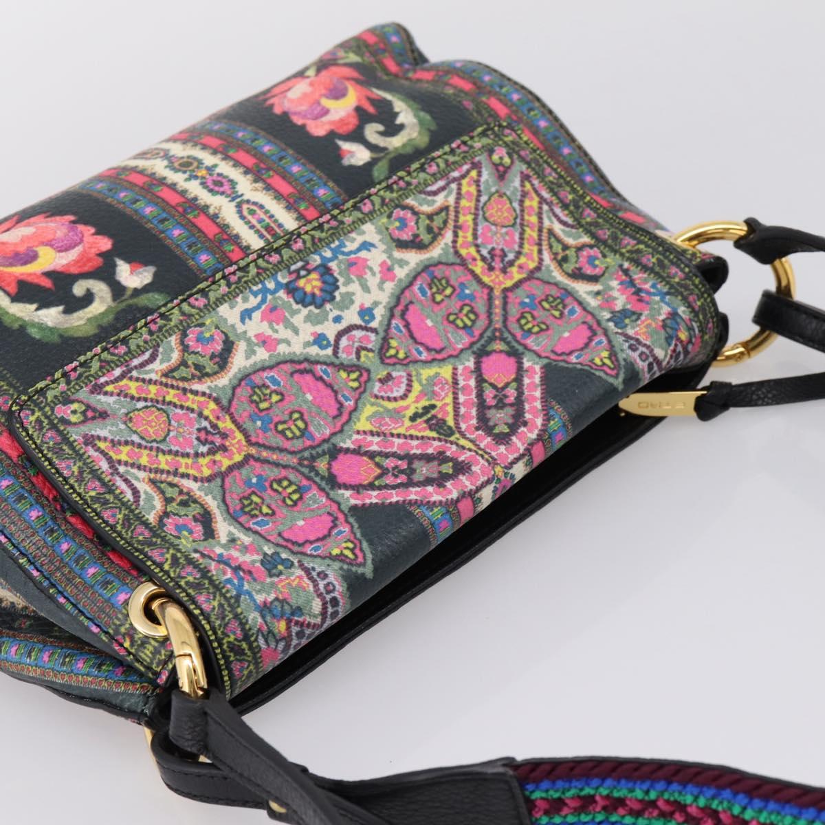ETRO Shoulder Bag Leather 2way Black Gold Auth bs37654A