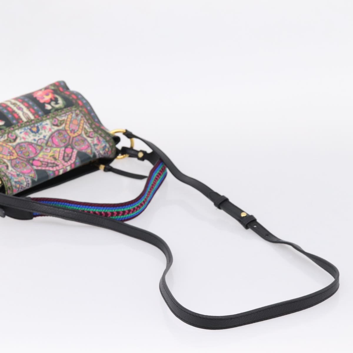 ETRO Shoulder Bag Leather 2way Black Gold Auth bs37654A