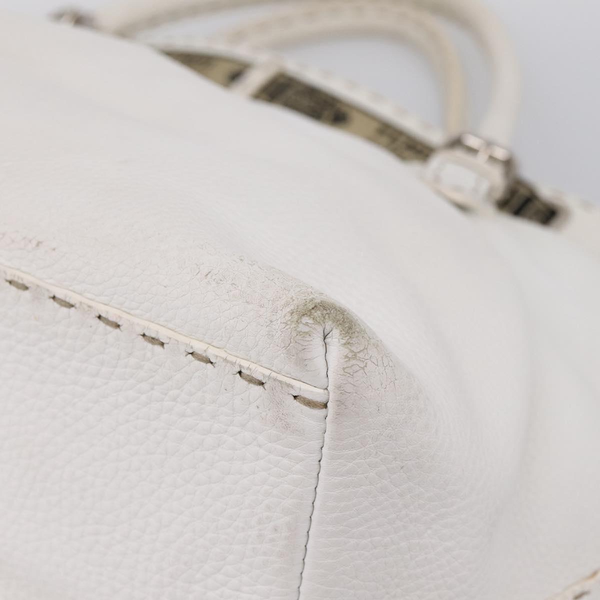 FENDI Celeria Tote Bag Leather White Silver Auth bs37656