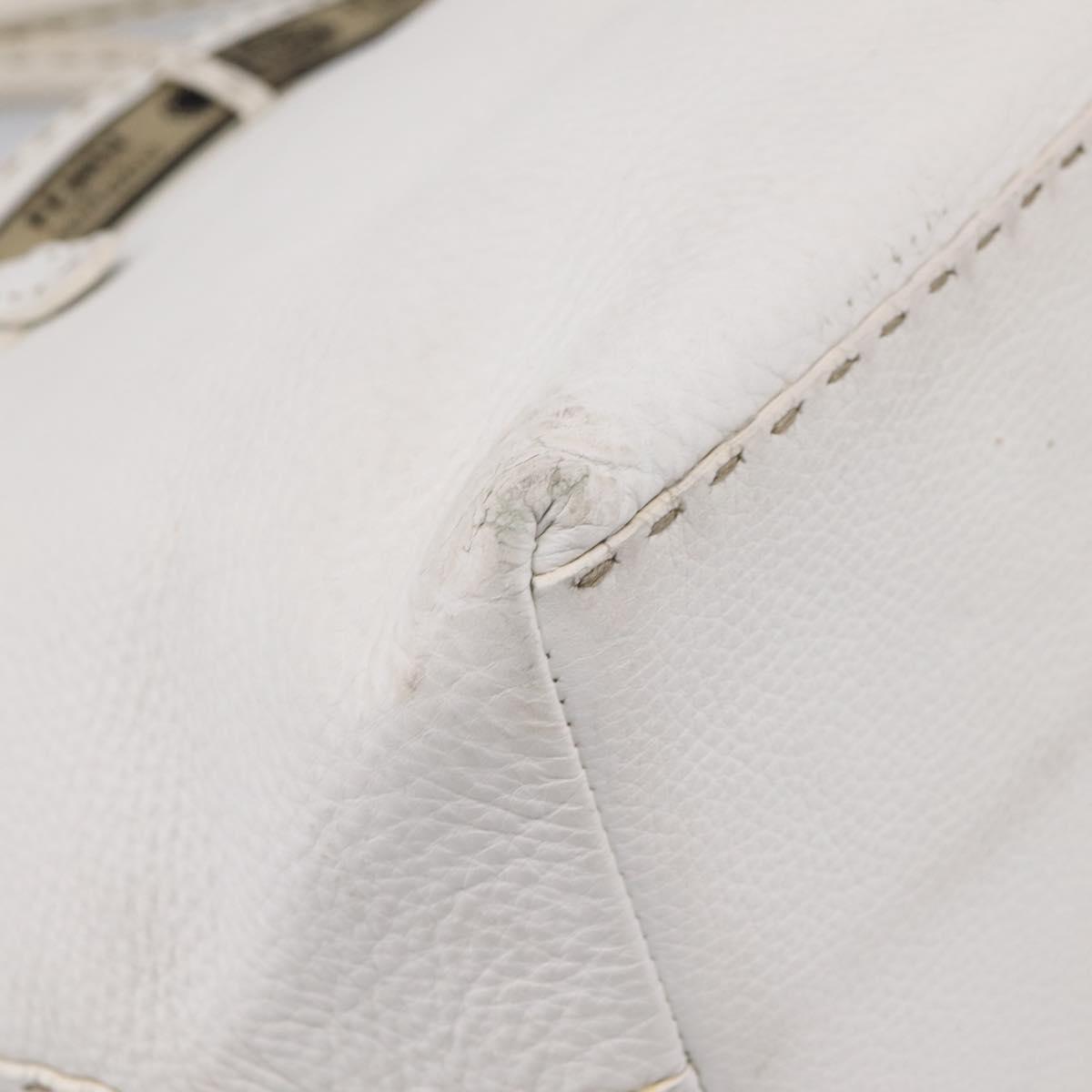 FENDI Celeria Tote Bag Leather White Silver Auth bs37656