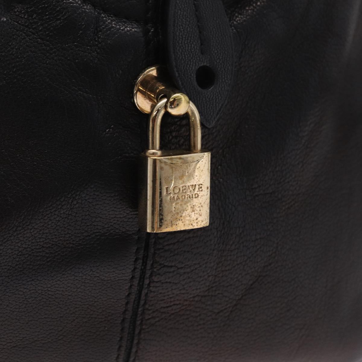 LOEWE Origami Kubo Hand Bag Leather 2way Black Gold Auth bs37658