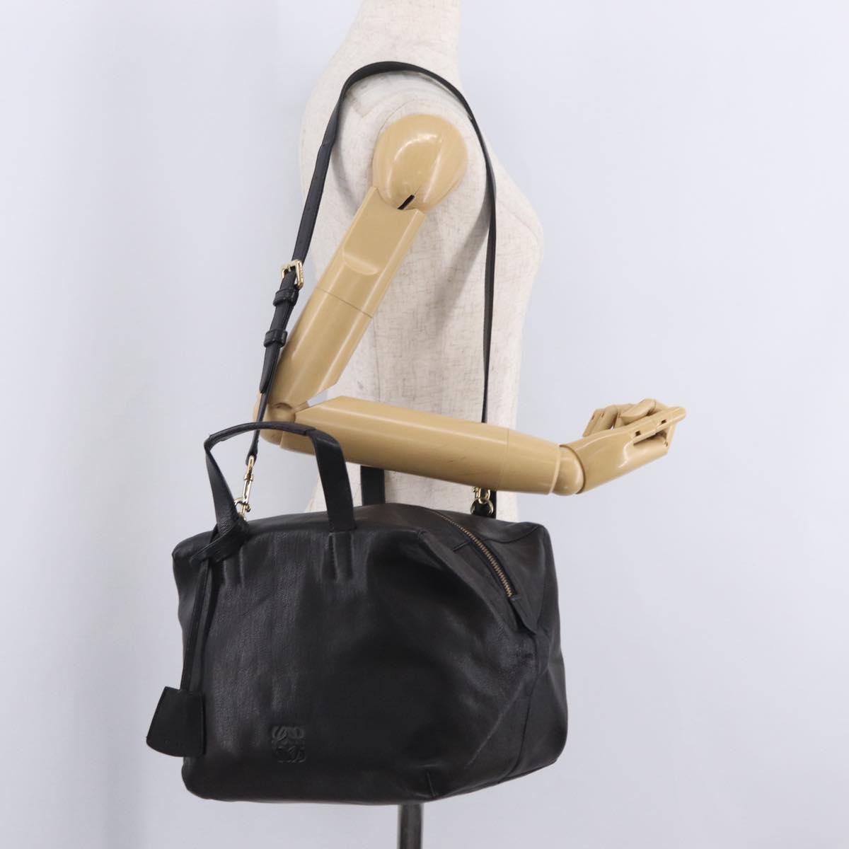 LOEWE Origami Kubo Hand Bag Leather 2way Black Gold Auth bs37658