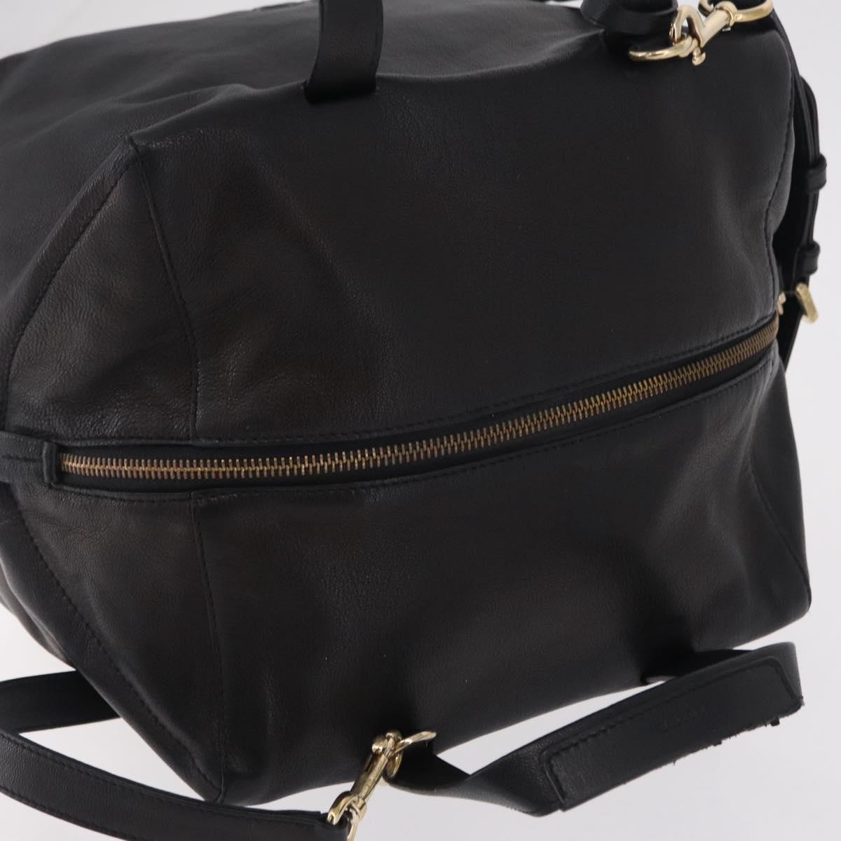 LOEWE Origami Kubo Hand Bag Leather 2way Black Gold Auth bs37658