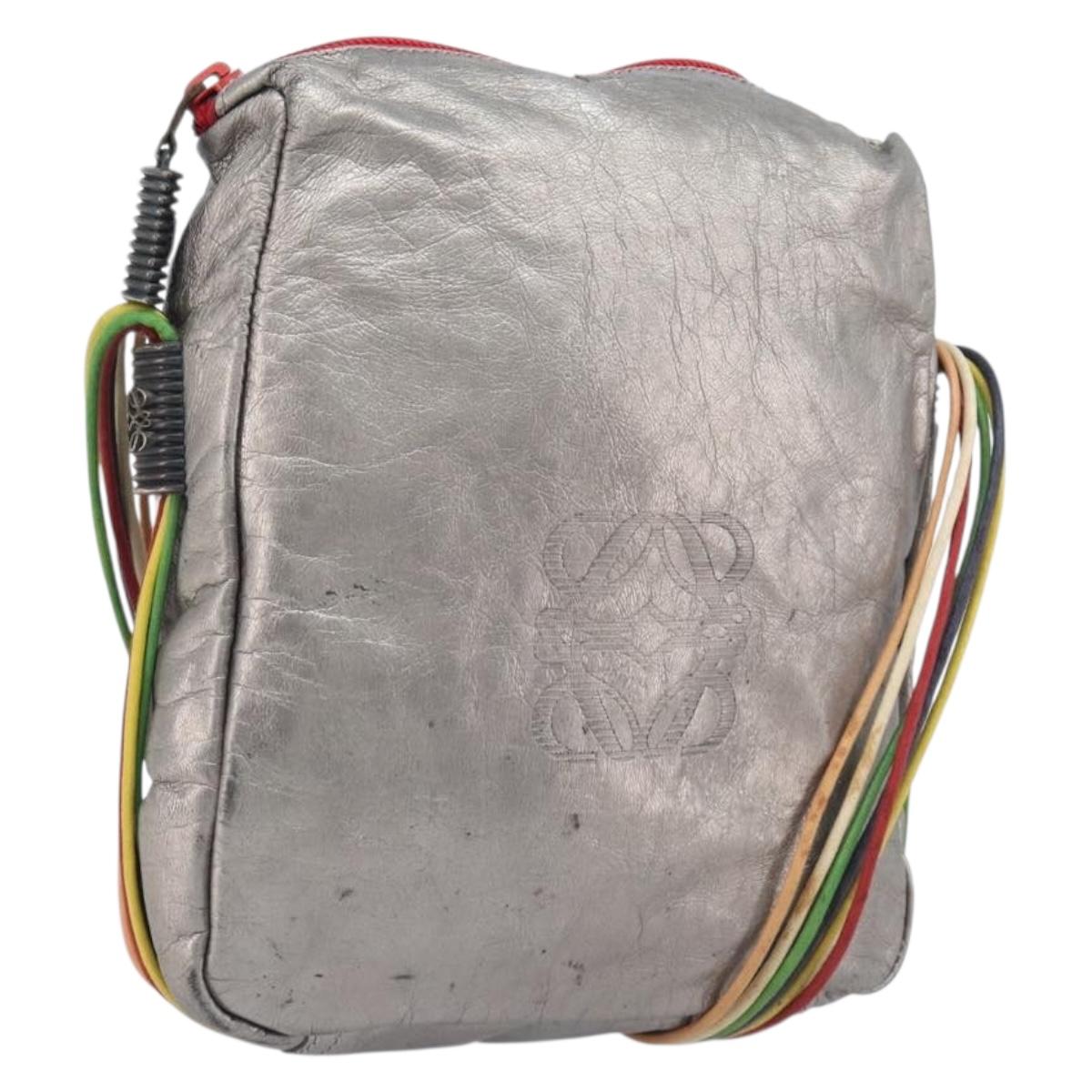 LOEWE Shoulder Bag Leather Silver Auth bs37665