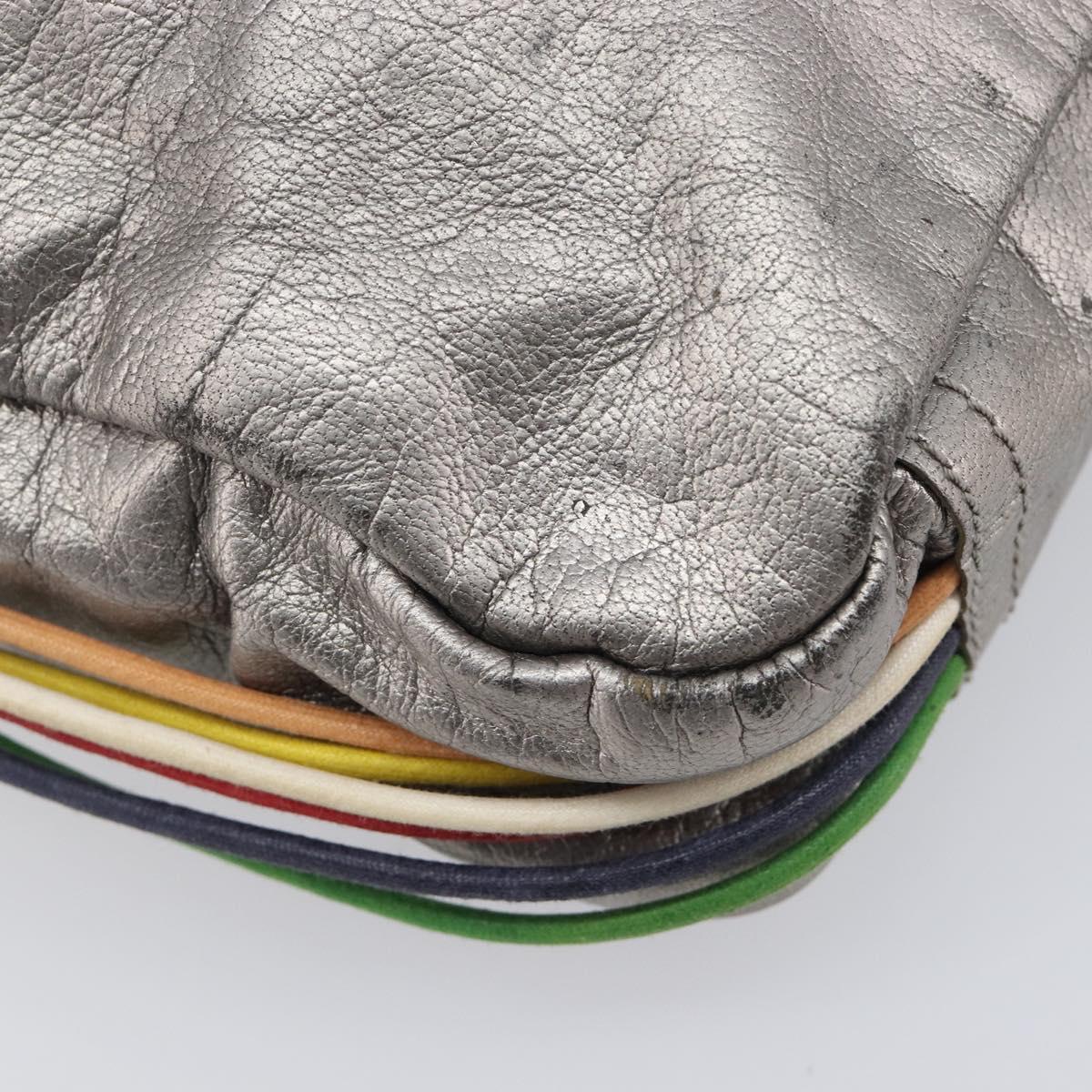 LOEWE Shoulder Bag Leather Silver Auth bs37665